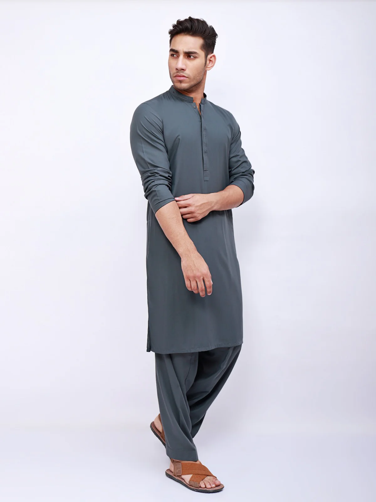 Men's Teal Shalwar Kameez - EMTKS21S-40900 - Image 2
