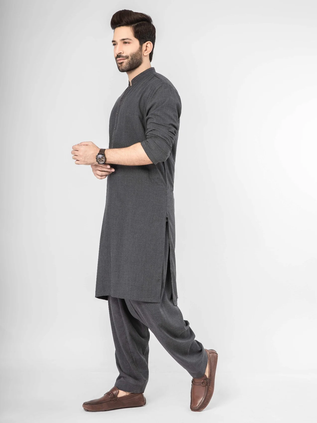 Men's Dark Grey Shalwar Kameez - EMTKS21S-40901 - Image 2