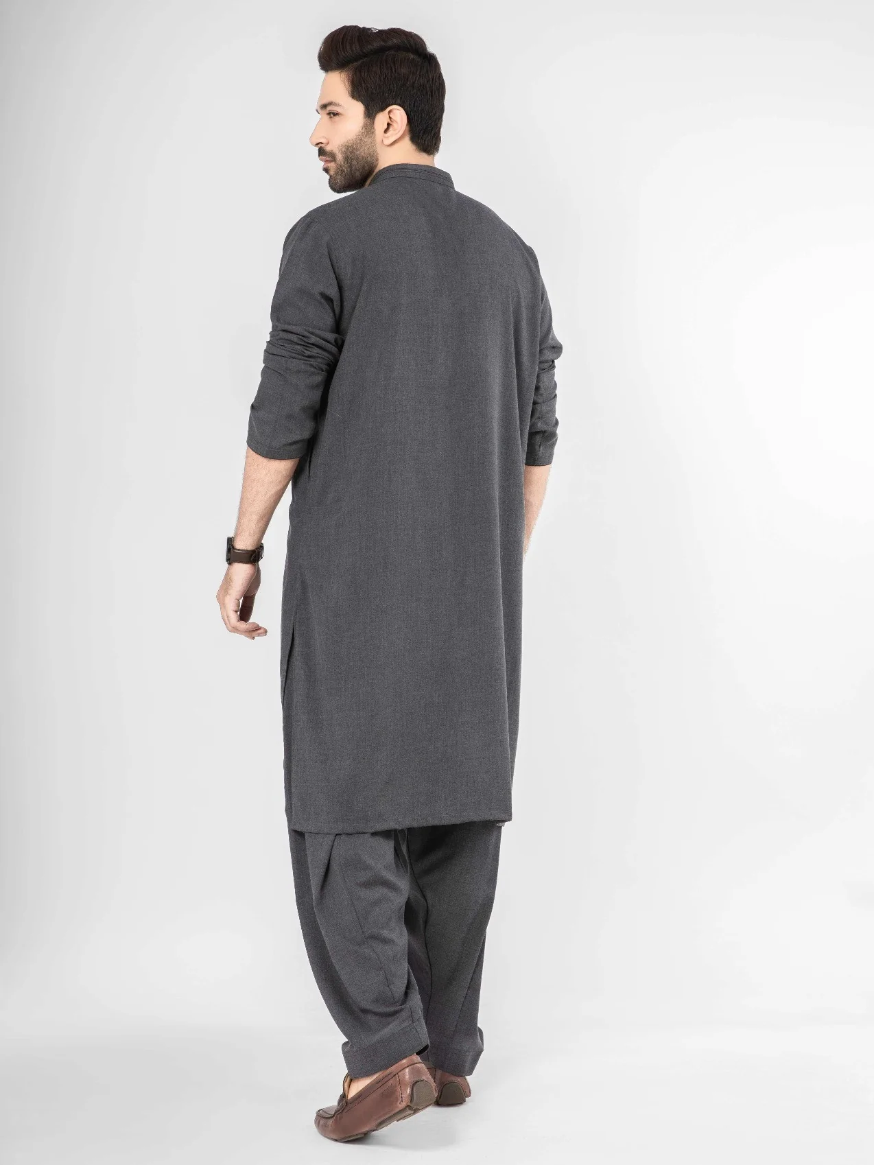 Men's Dark Grey Shalwar Kameez - EMTKS21S-40901 - Image 4