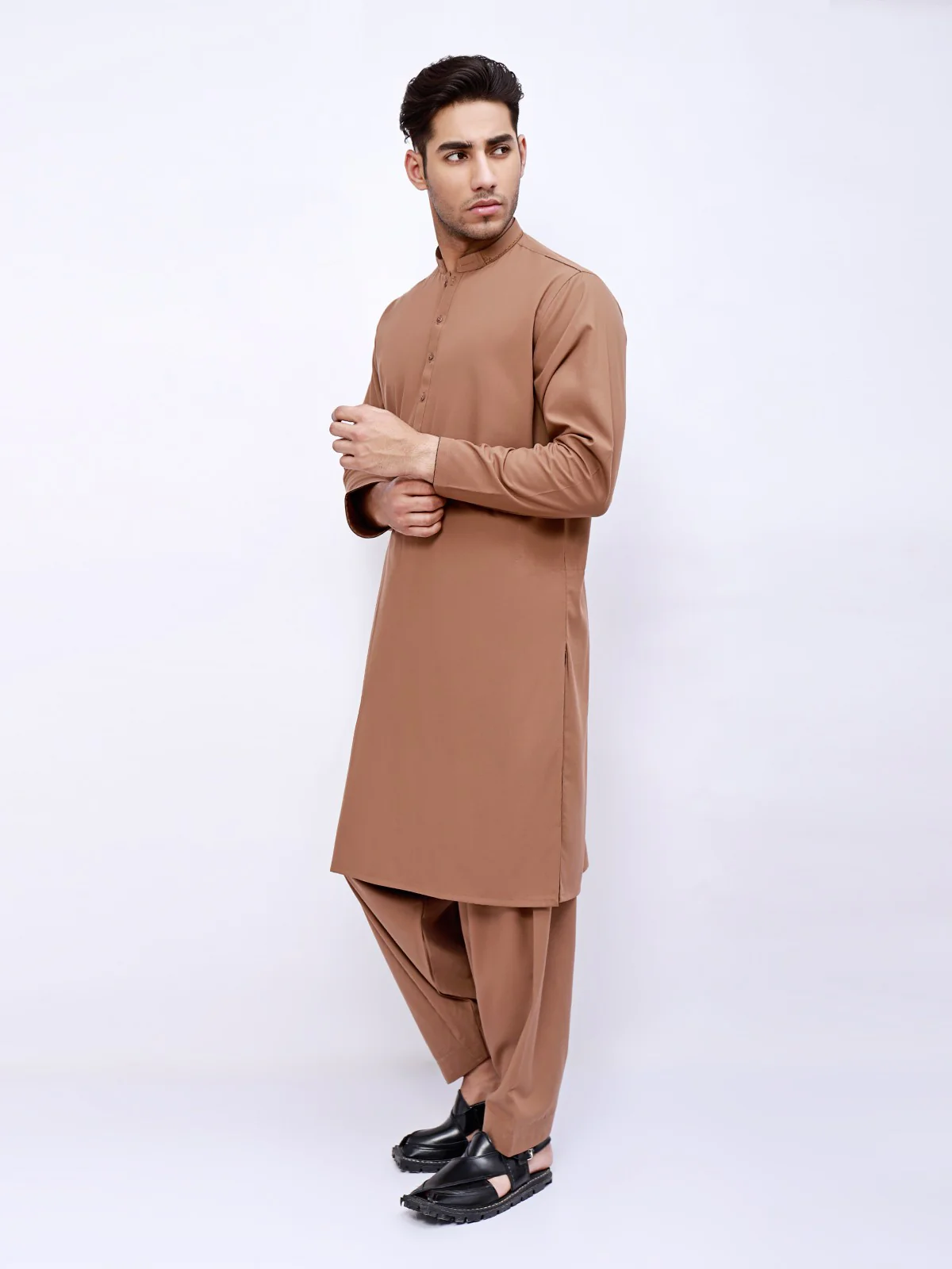 Men's Dead Brown Shalwar Kameez - EMTKS21S-40902 - Image 2