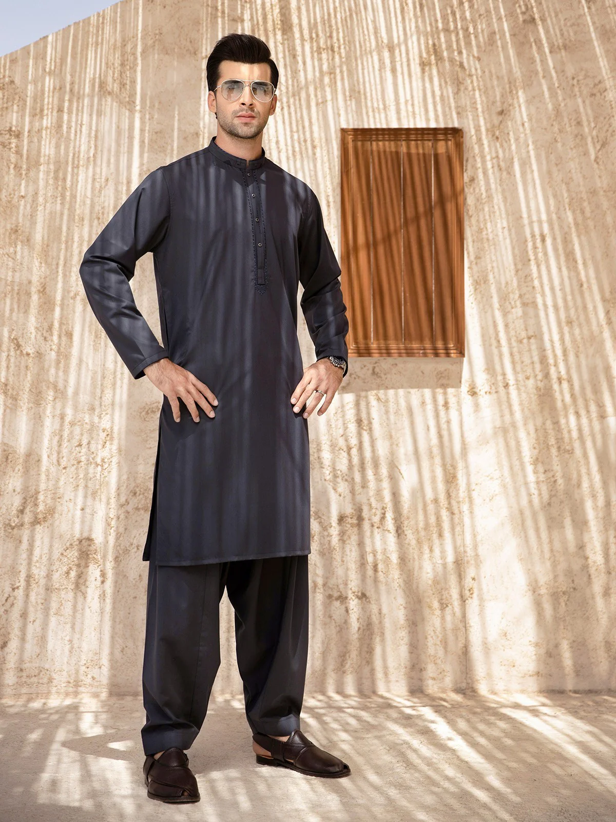 Men's Dark Grey Shalwar Kameez - EMTKS21S-40903 - Image 4