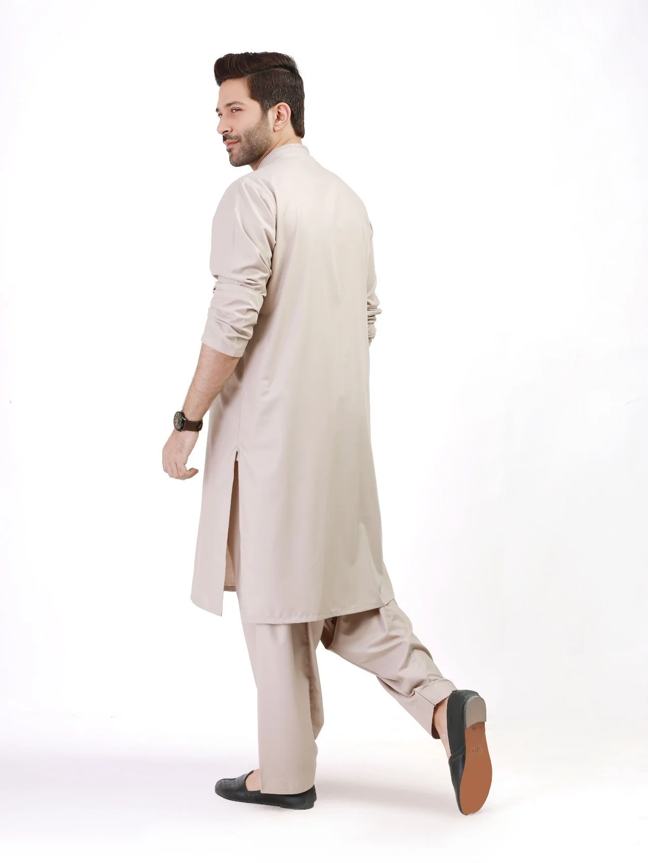 Men's Beige Shalwar Kameez - EMTKS21S-40905 - Image 3