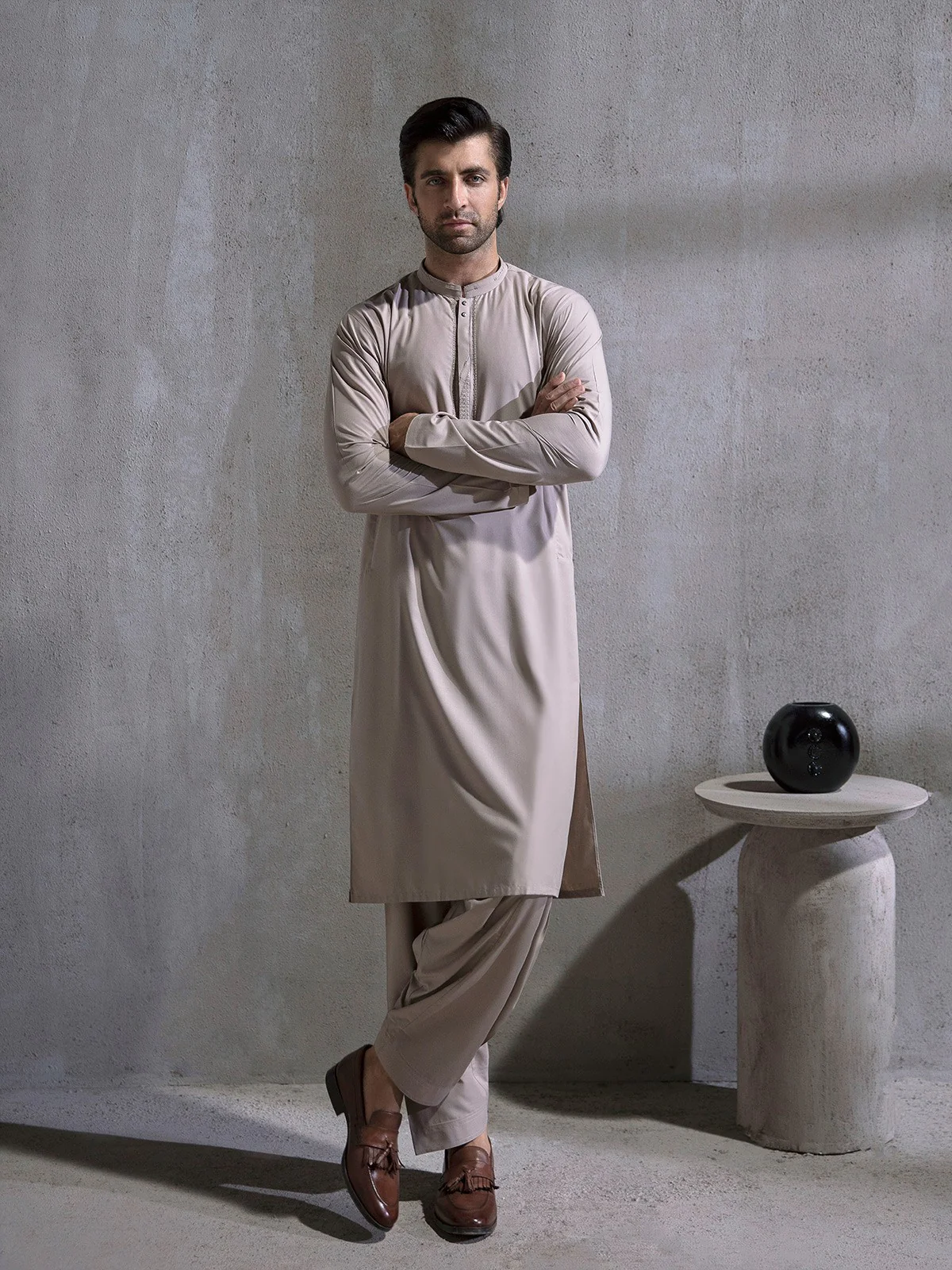 Men's Beige Shalwar Kameez - EMTKS21S-40905 - Image 4