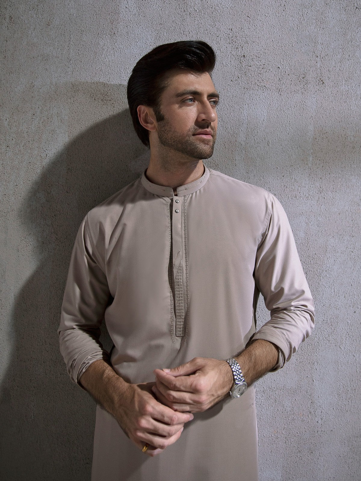 Men's Beige Shalwar Kameez - EMTKS21S-40905 - Image 5