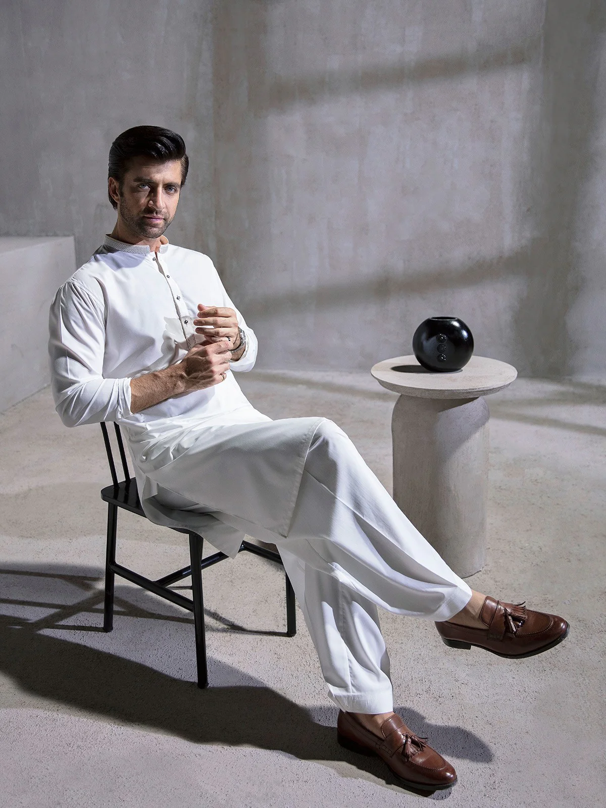 Men's White Shalwar Kameez - EMTKS21S-40906 - Image 2