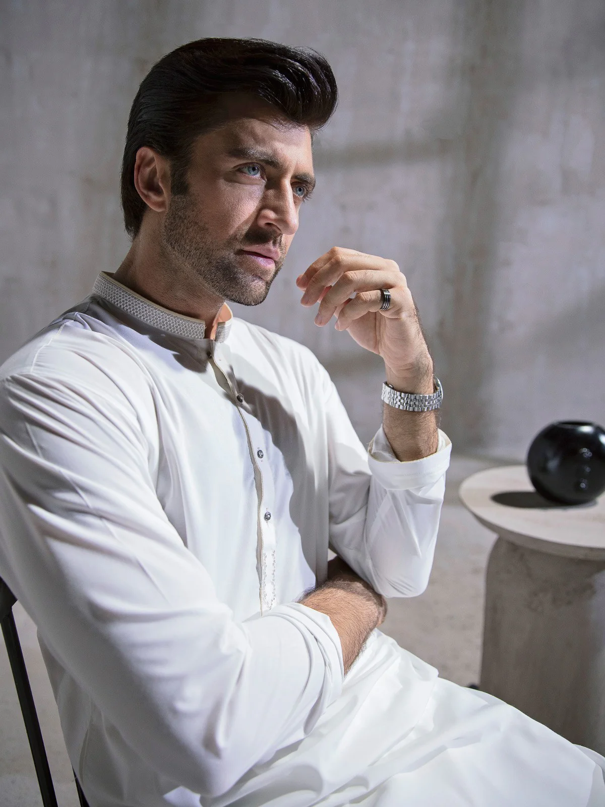 Men's White Shalwar Kameez - EMTKS21S-40906 - Image 3