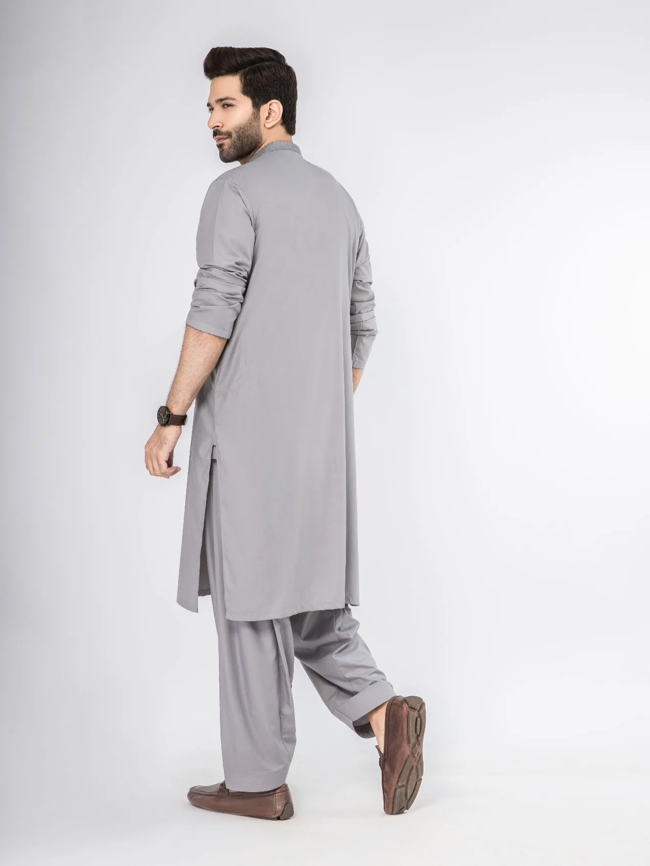 Men's Grey Shalwar Kameez - EMTKS21S-40907 - Image 3