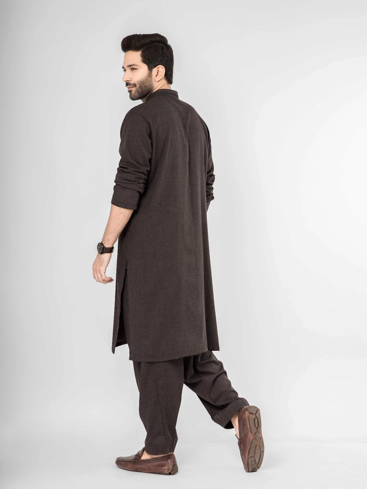 Men's Brown Shalwar Kameez - EMTKS21S-40909 - Image 3