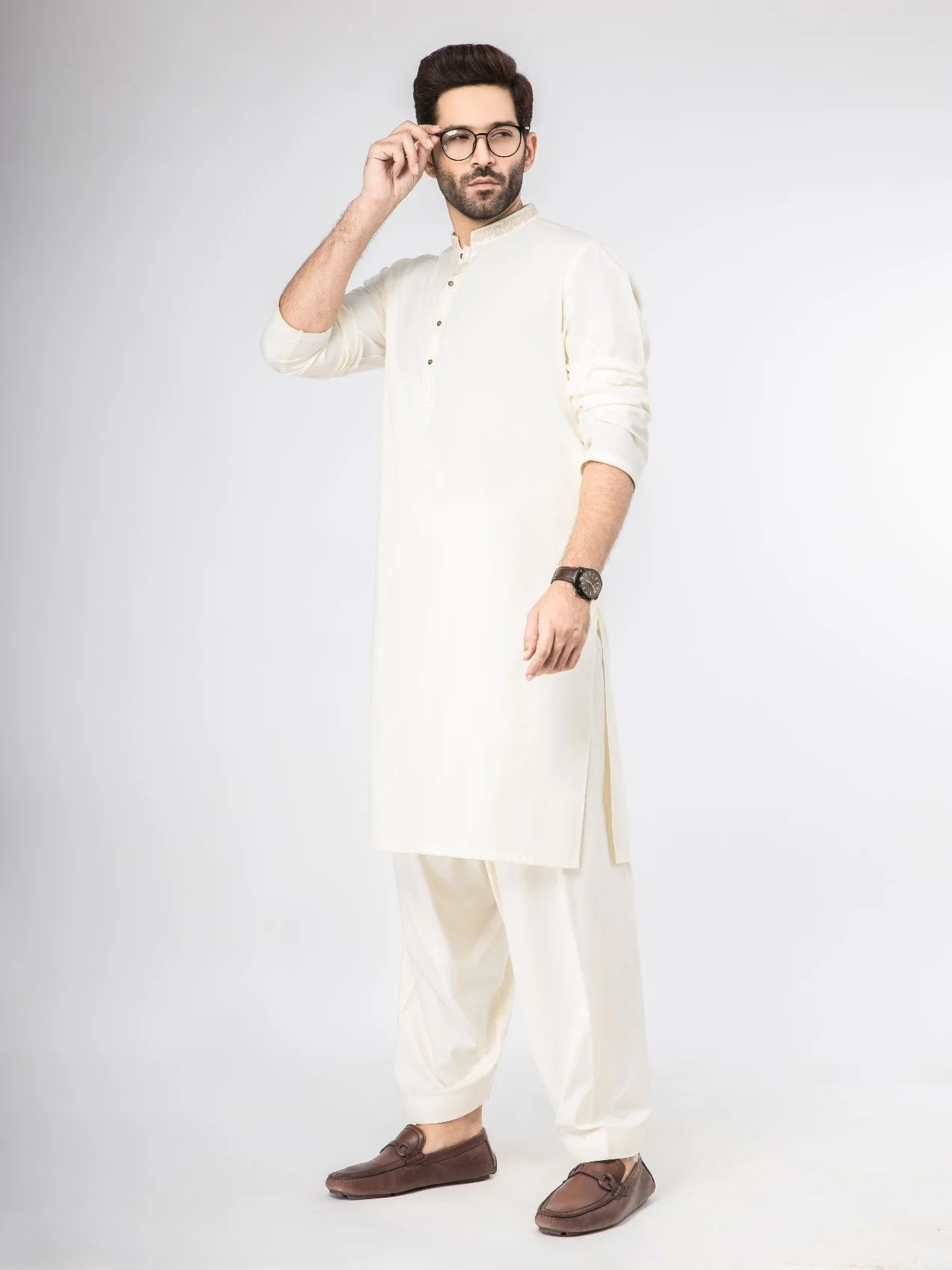 Men's Cream Shalwar Kameez - EMTKS21S-40910 - Image 2