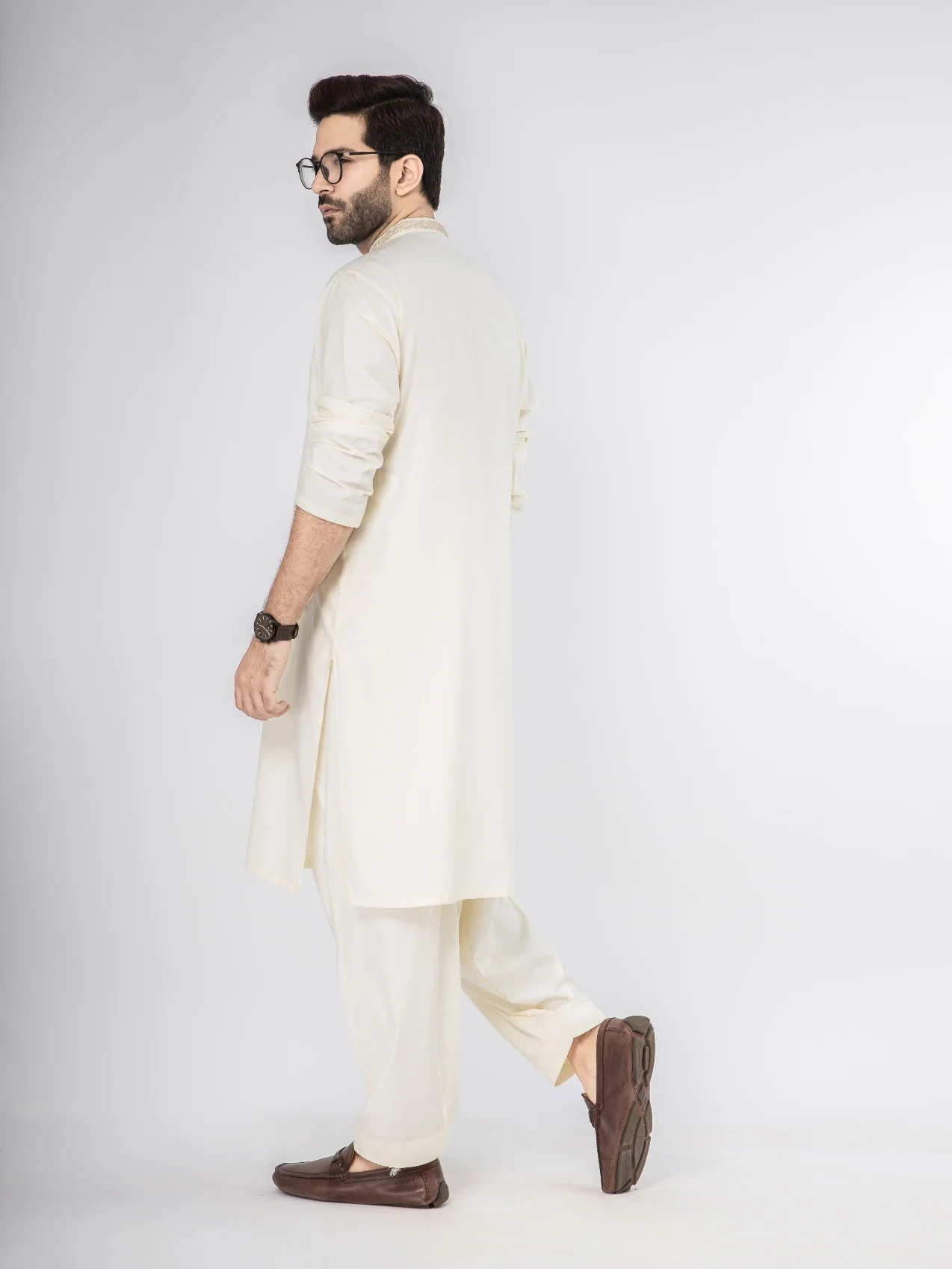 Men's Cream Shalwar Kameez - EMTKS21S-40910 - Image 4