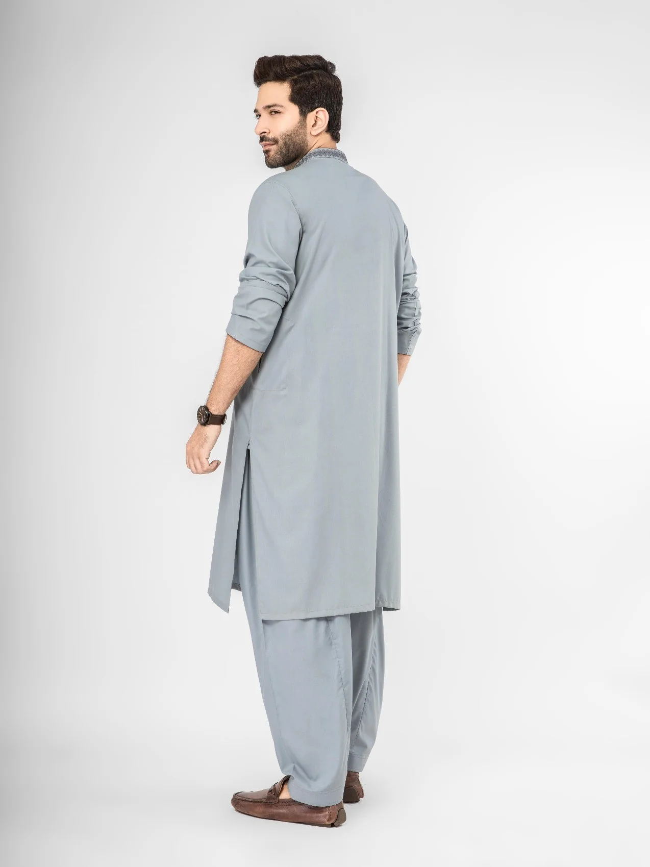 Men's Light Blue Shalwar Kameez - EMTKS21S-40911 - Image 2