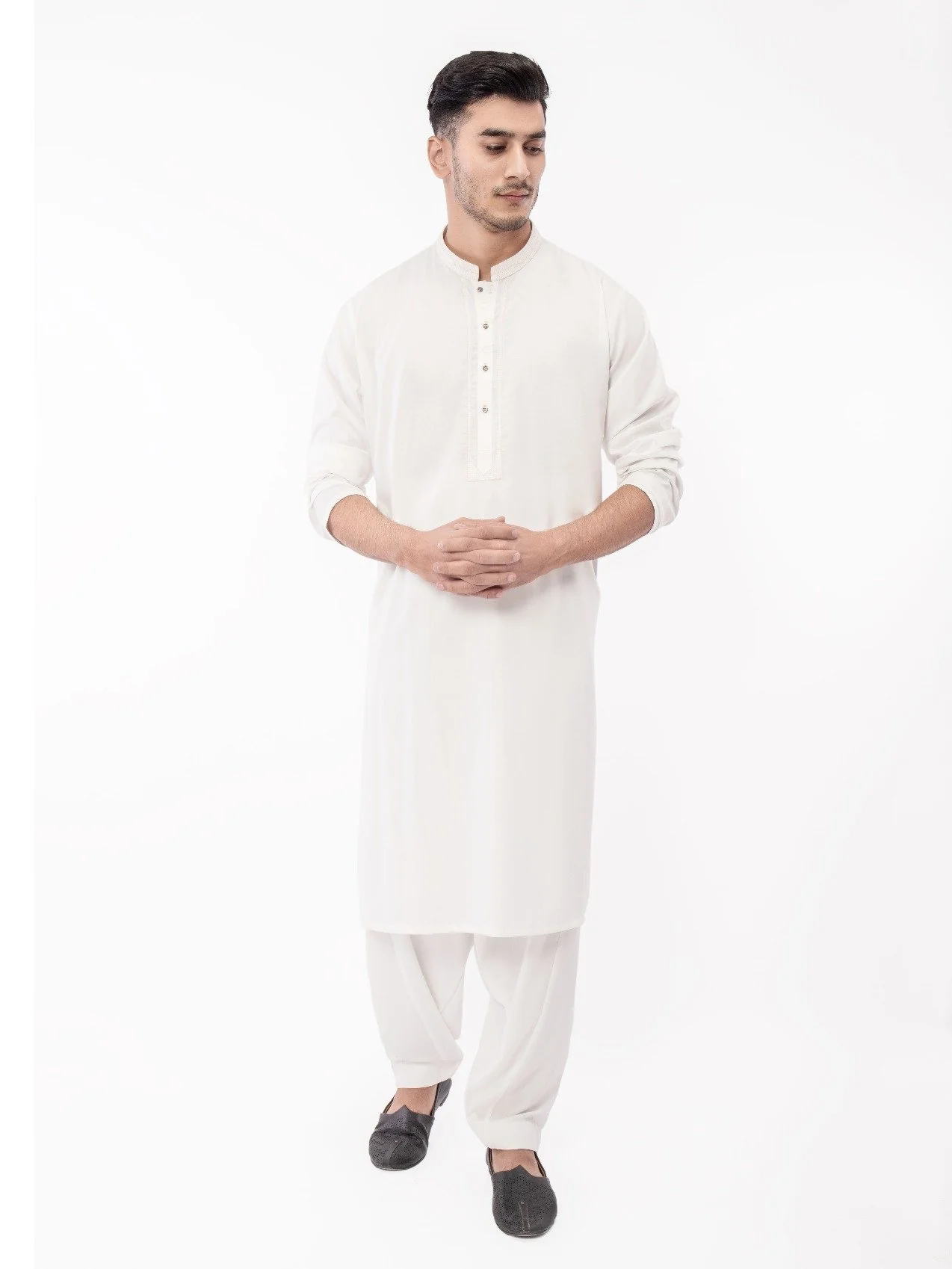 Men's Off White Shalwar Kameez - EMTKS21S-40912 - Image 5