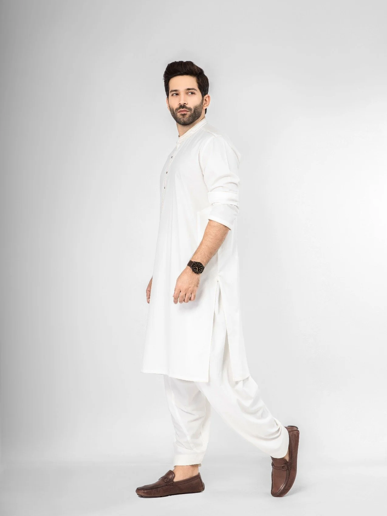 Men's Off White Shalwar Kameez - EMTKS21S-40913 - Image 2