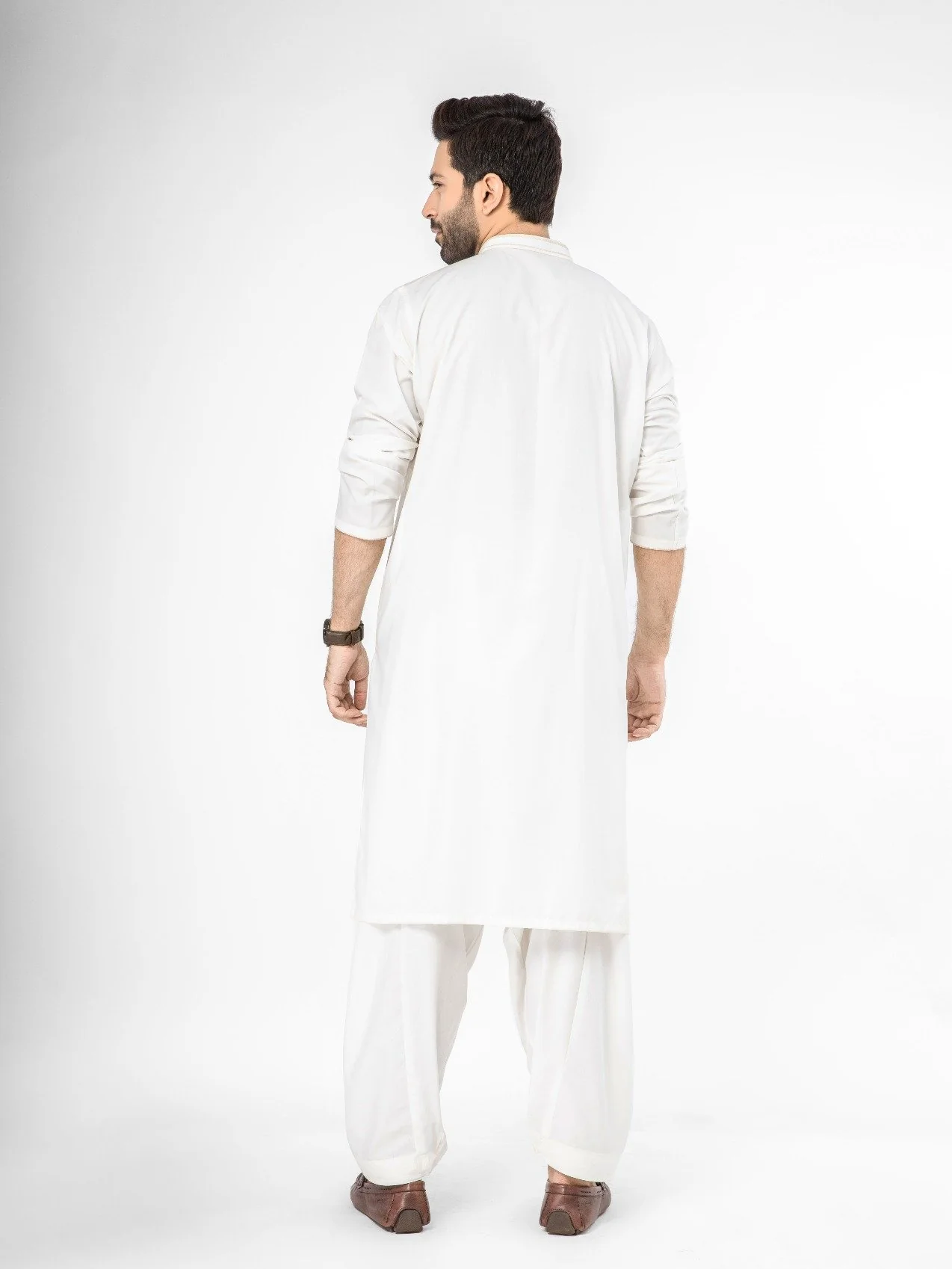 Men's Off White Shalwar Kameez - EMTKS21S-40913 - Image 4
