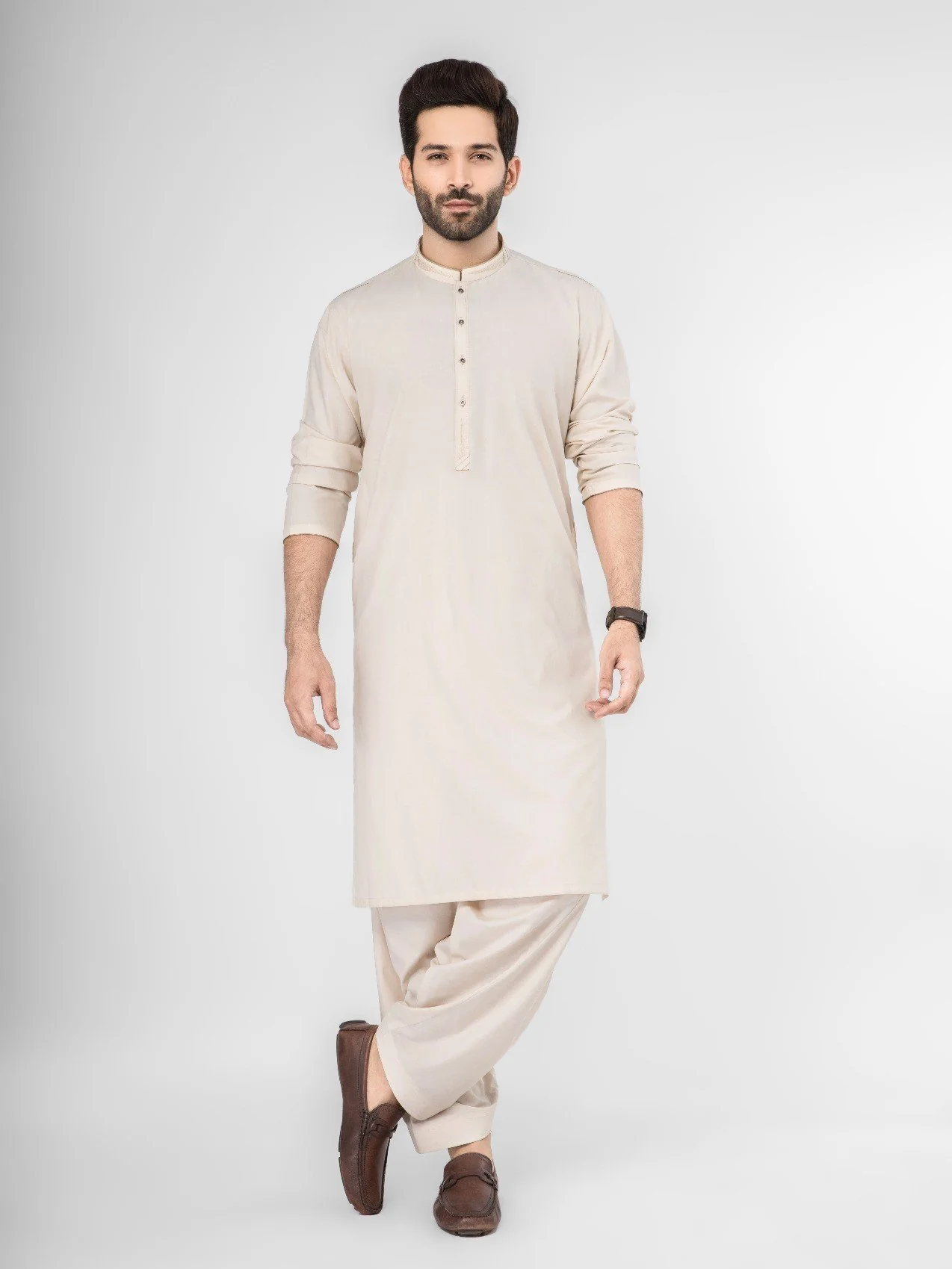 Men's Light Beige Shalwar Kameez - EMTKS21S-40914