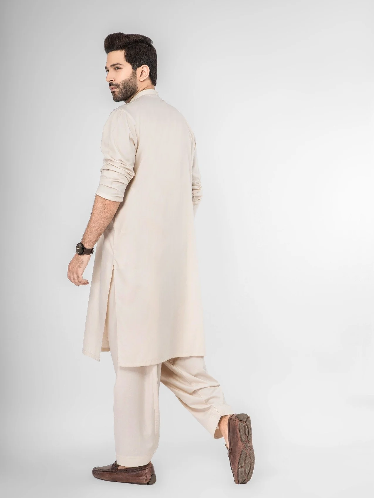 Men's Light Beige Shalwar Kameez - EMTKS21S-40914 - Image 2
