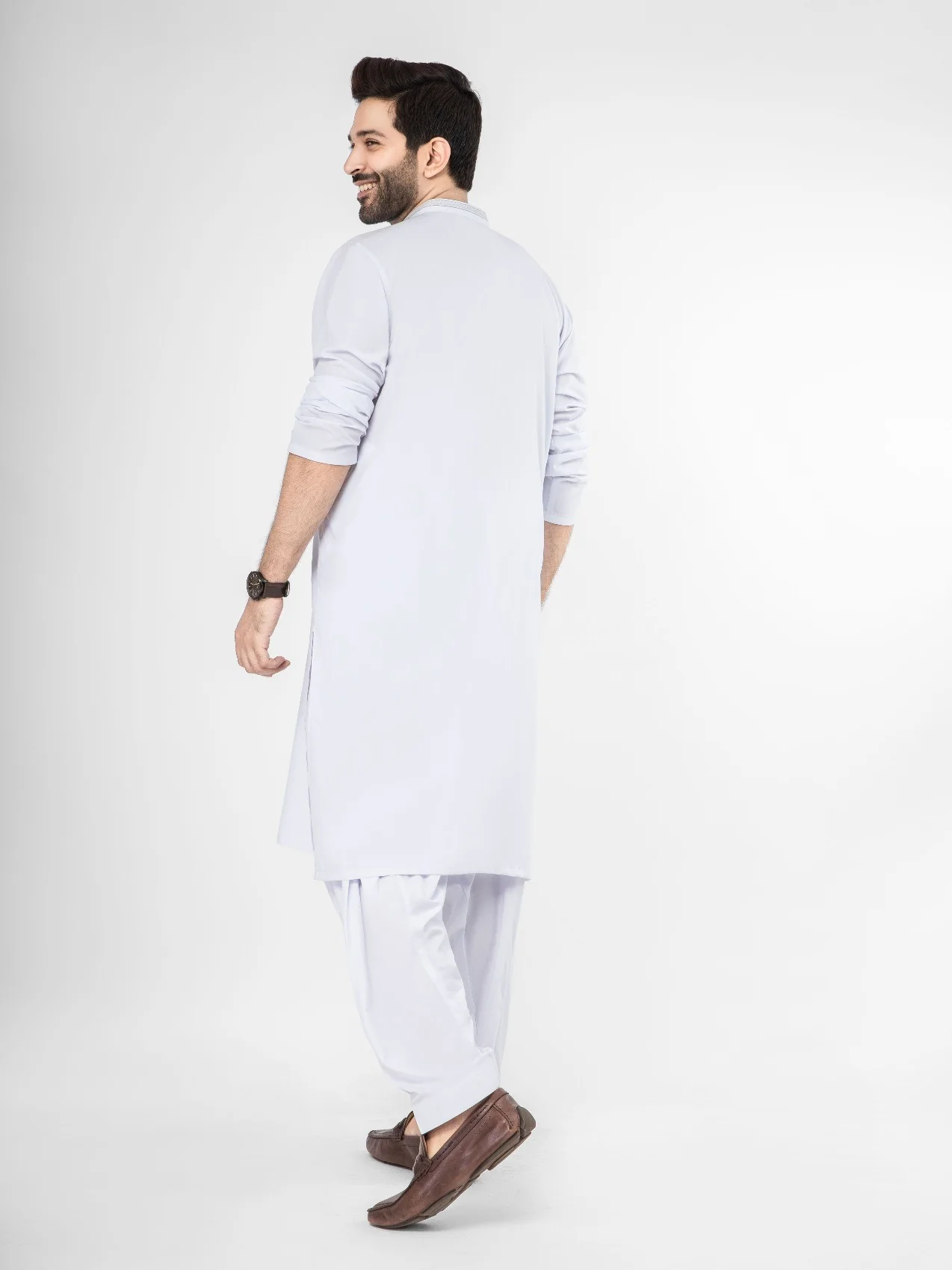 Men's White Shalwar Kameez - EMTKS21S-40916 - Image 4
