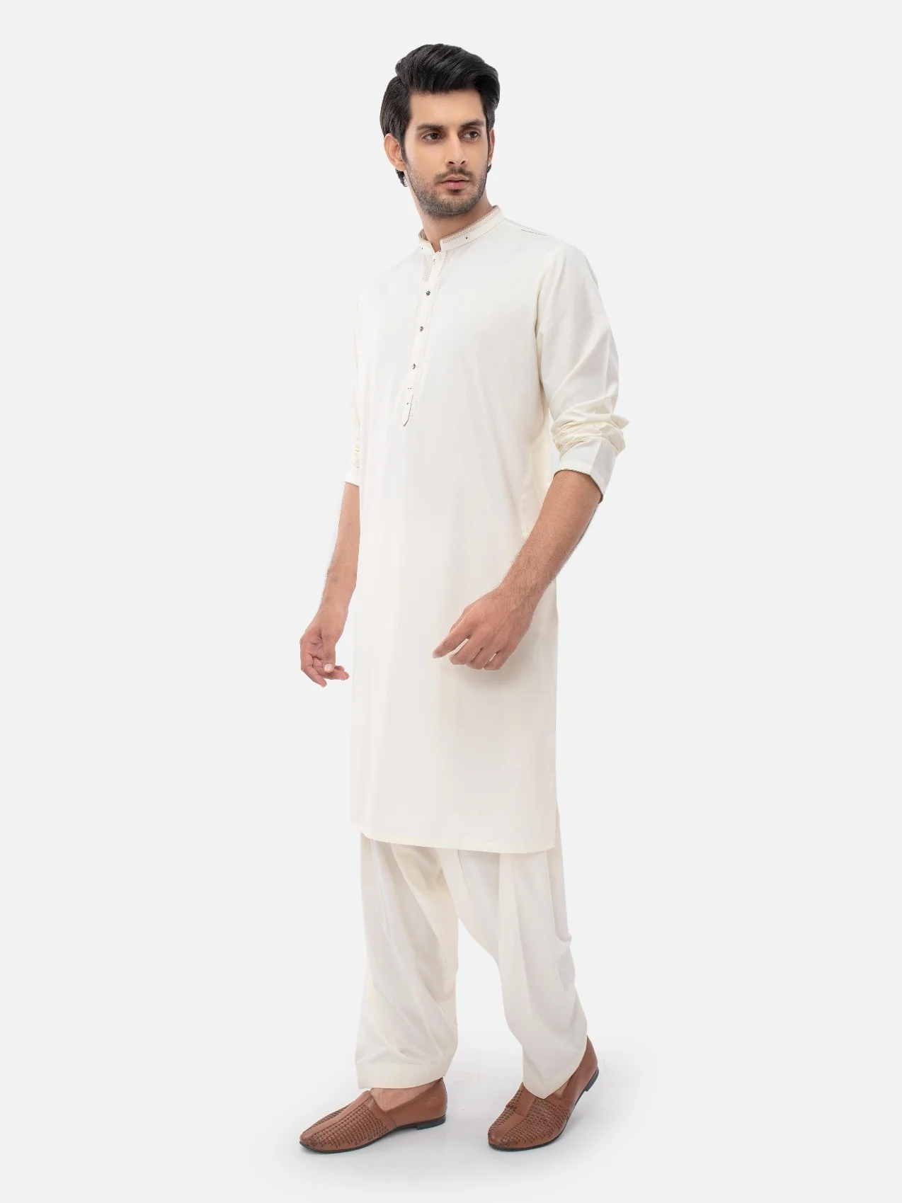 Men's Cream Shalwar Kameez - EMTKS21S-40918 - Image 5