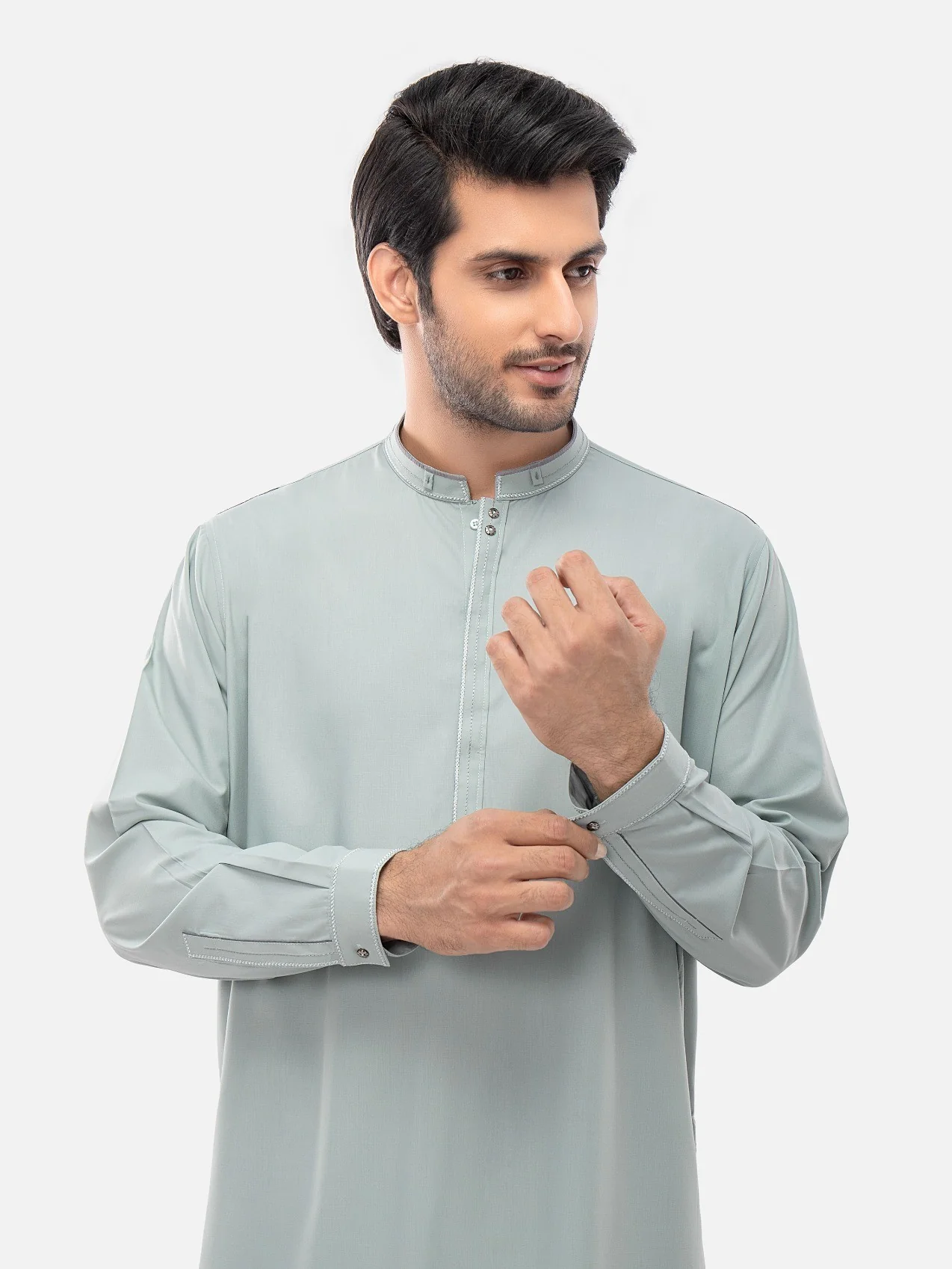 Men's Mist Green Shalwar Kameez - EMTKS21S-40919 - Image 2