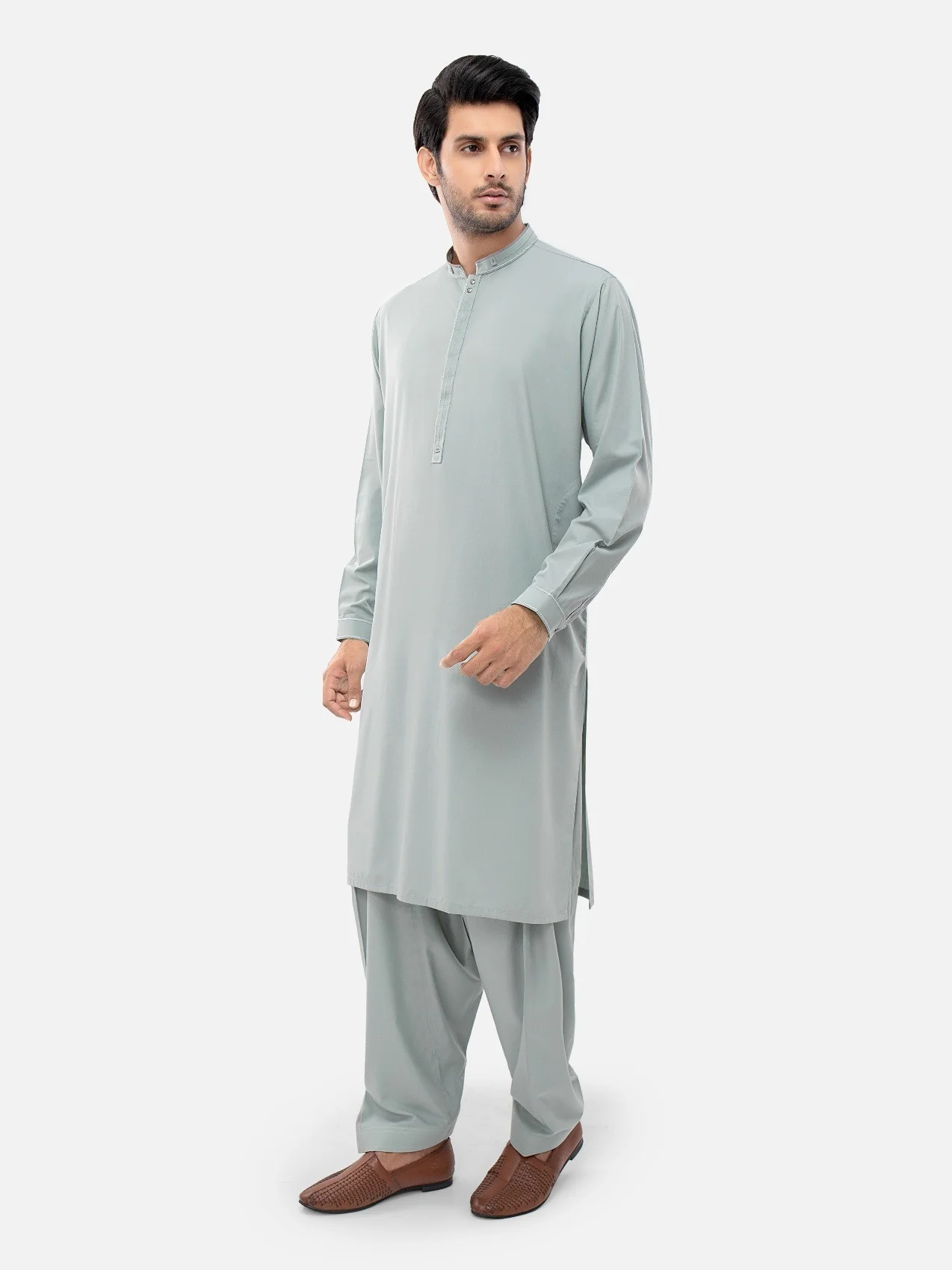 Men's Mist Green Shalwar Kameez - EMTKS21S-40919 - Image 5