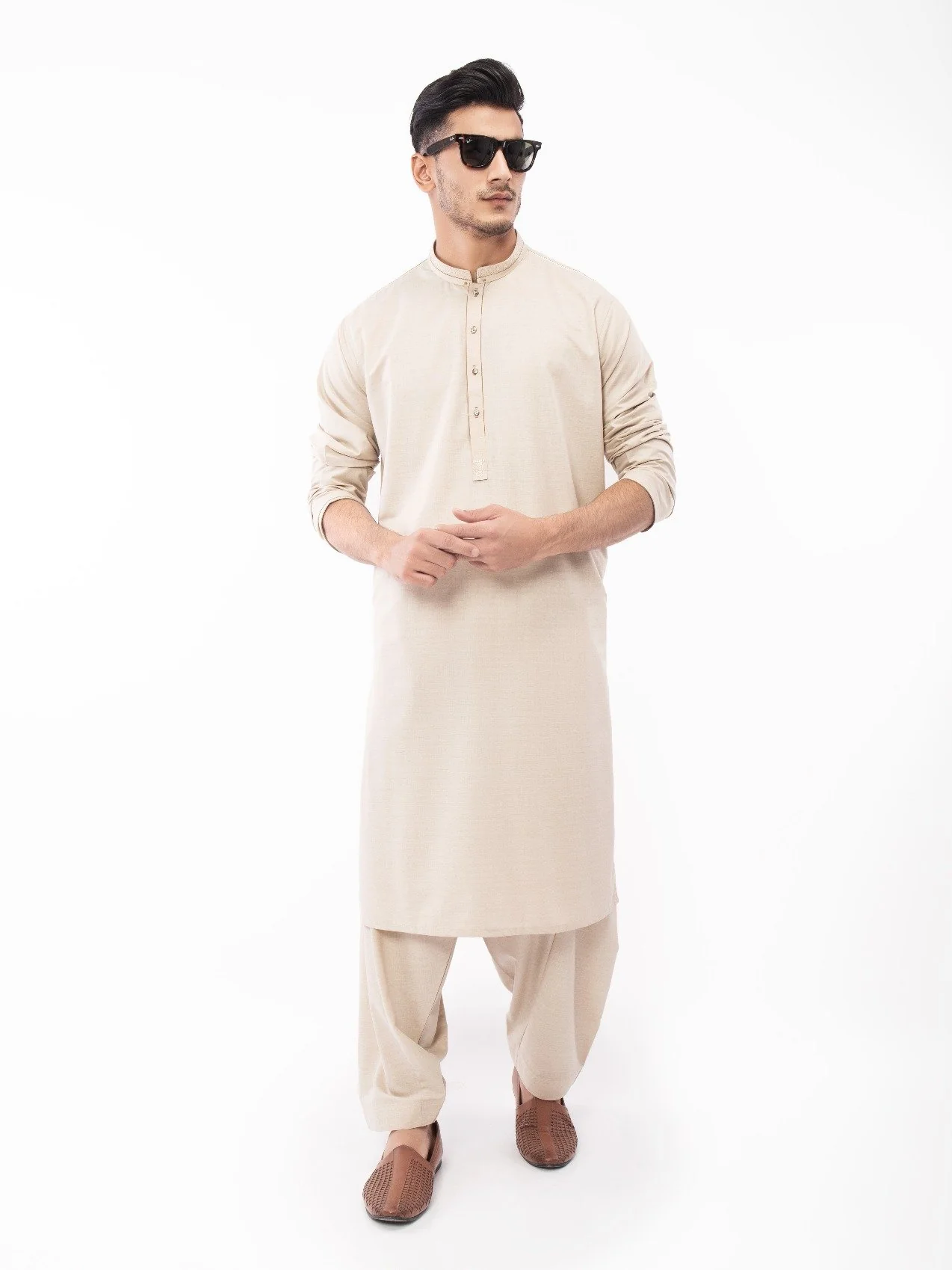 Men's Beige Shalwar Kameez - EMTKS21S-40921