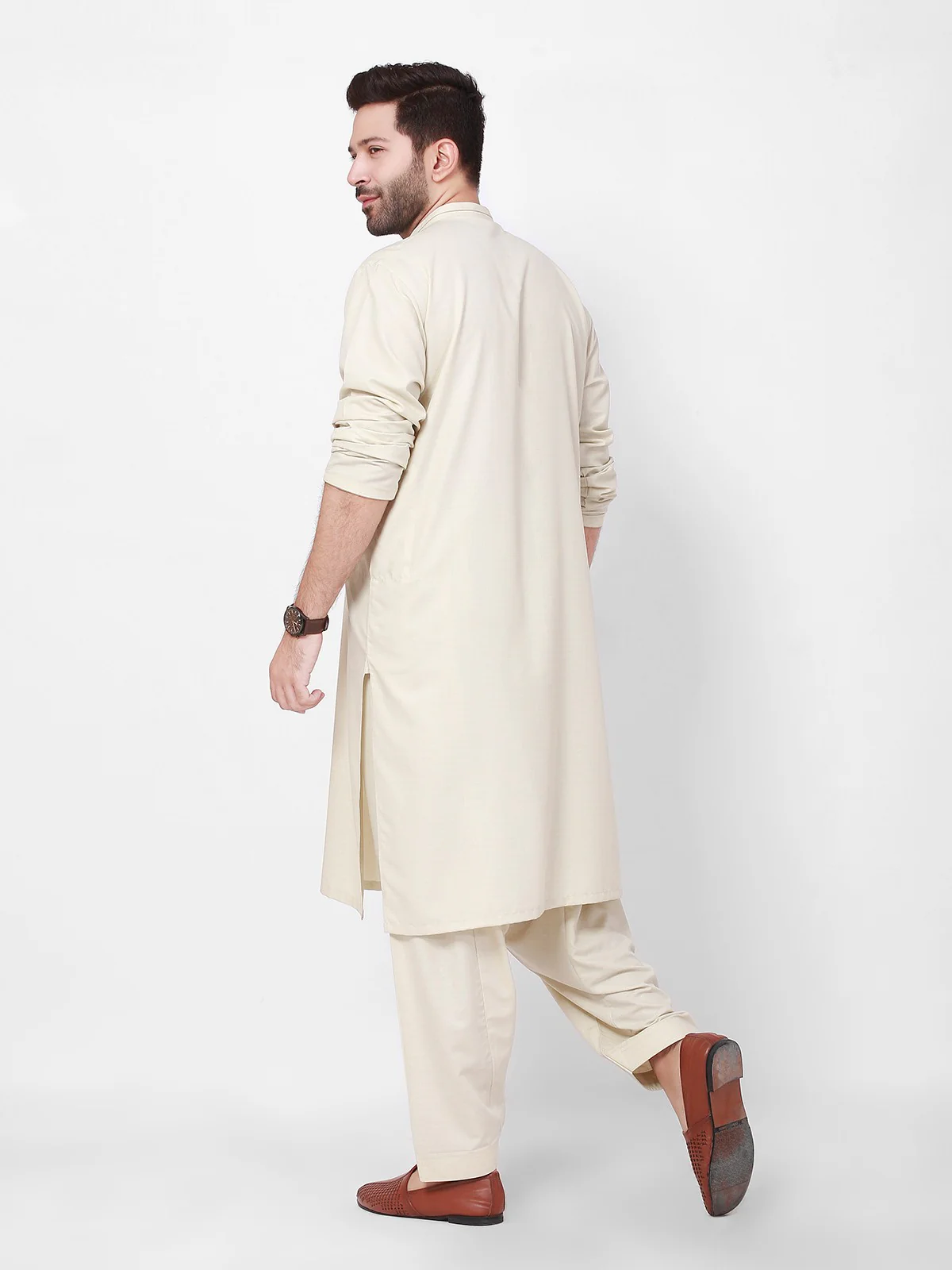 Men's Beige Shalwar Kameez - EMTKS21S-40922 - Image 2