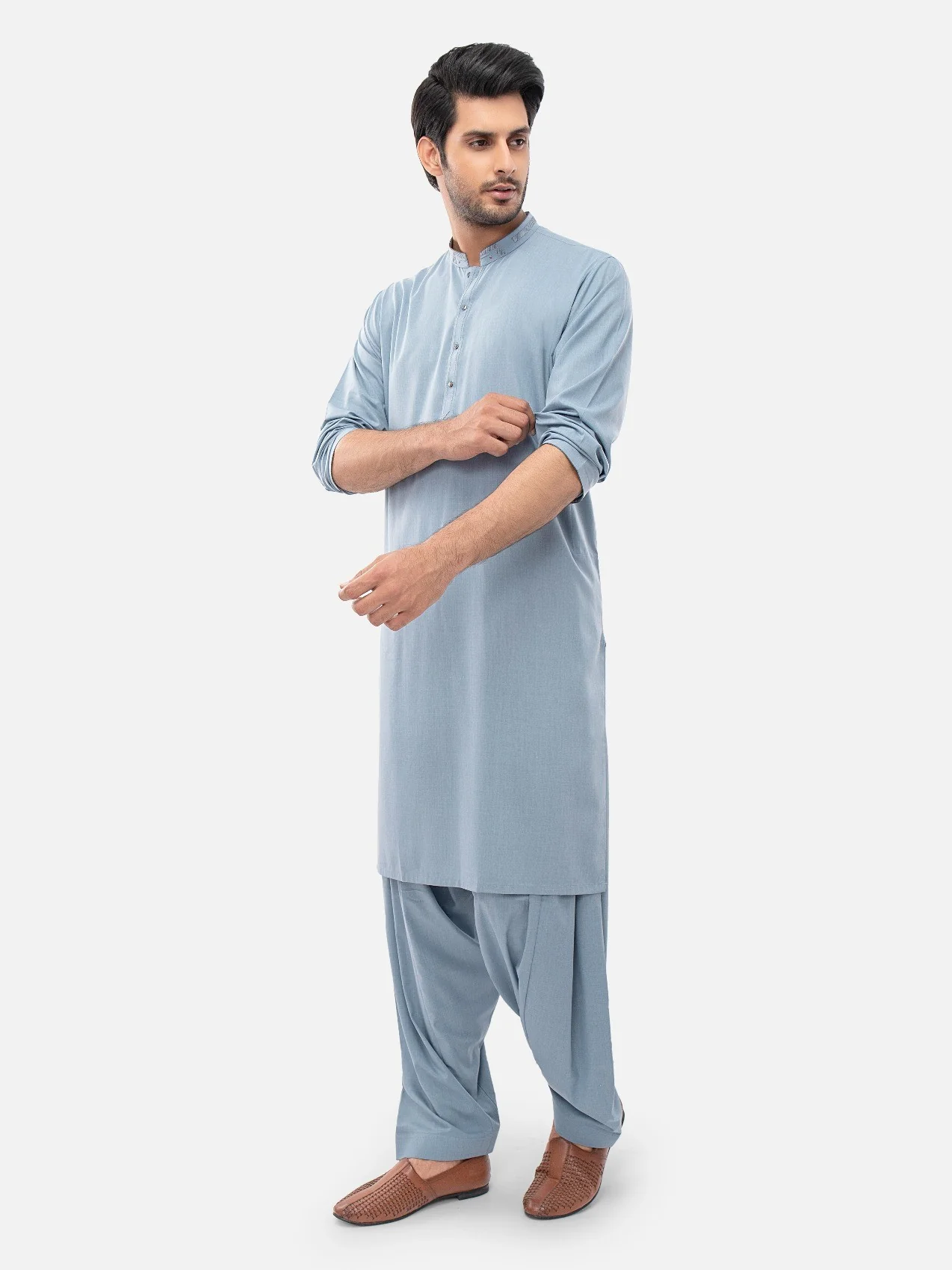 Men's Mid Blue Shalwar Kameez - EMTKS21S-40923 - Image 3