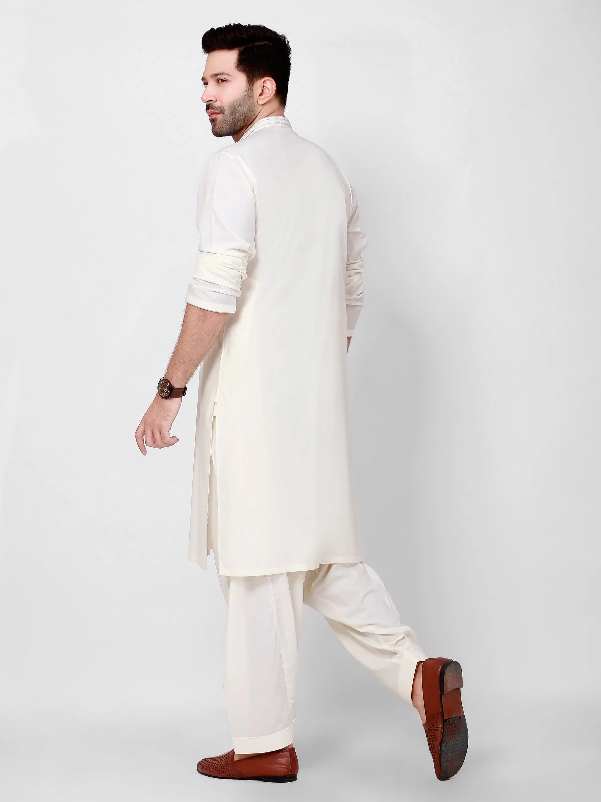 Men's Cream Shalwar Kameez - EMTKS21S-40924 - Image 2