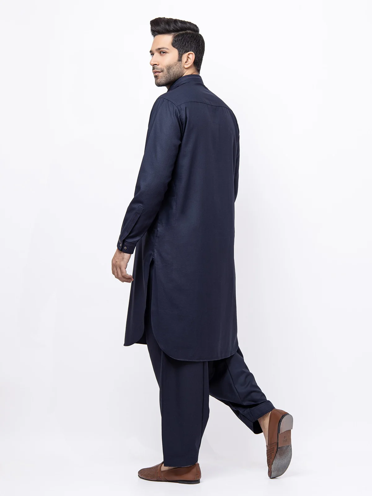 Men's Navy Shalwar Kameez - EMTKS21S-40932 - Image 5