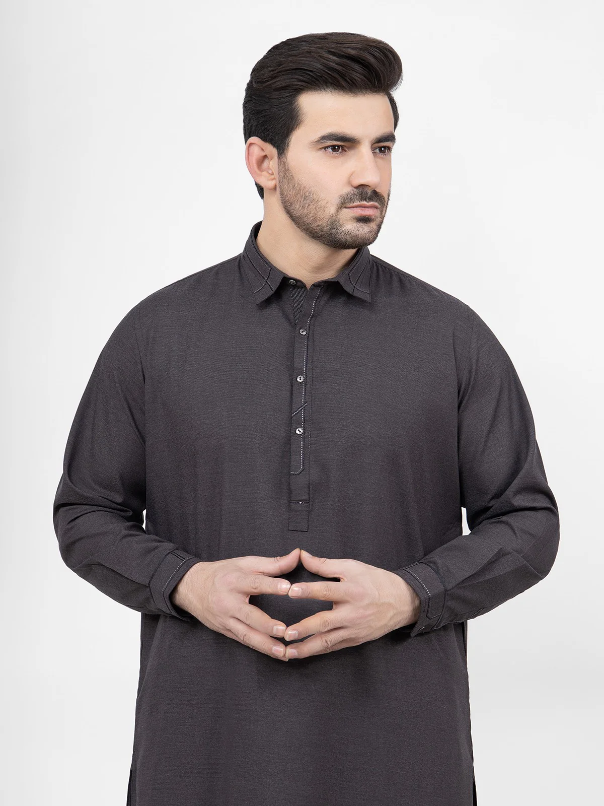 Men's Dark Brown Shalwar Kameez - EMTKS21S-40933 - Image 2