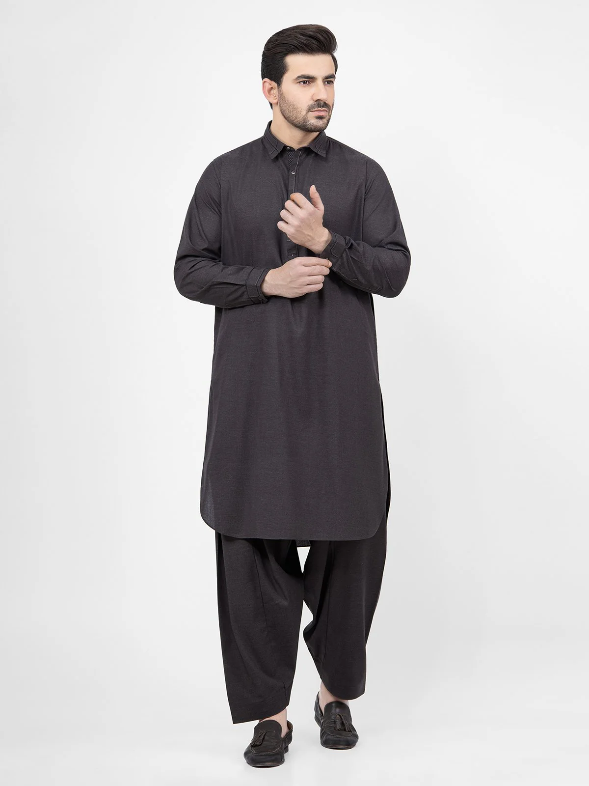 Men's Dark Brown Shalwar Kameez - EMTKS21S-40933 - Image 3