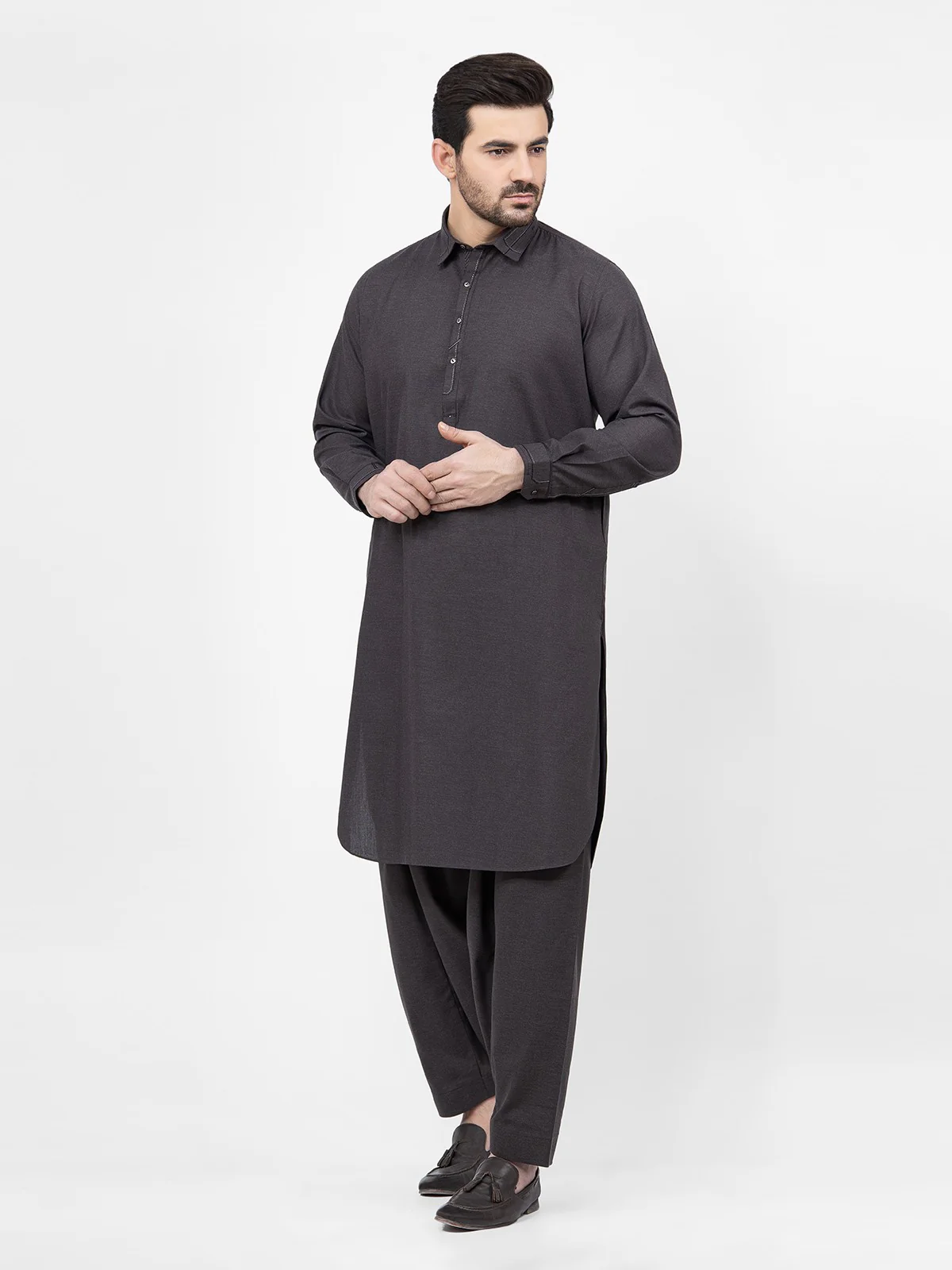 Men's Dark Brown Shalwar Kameez - EMTKS21S-40933 - Image 4