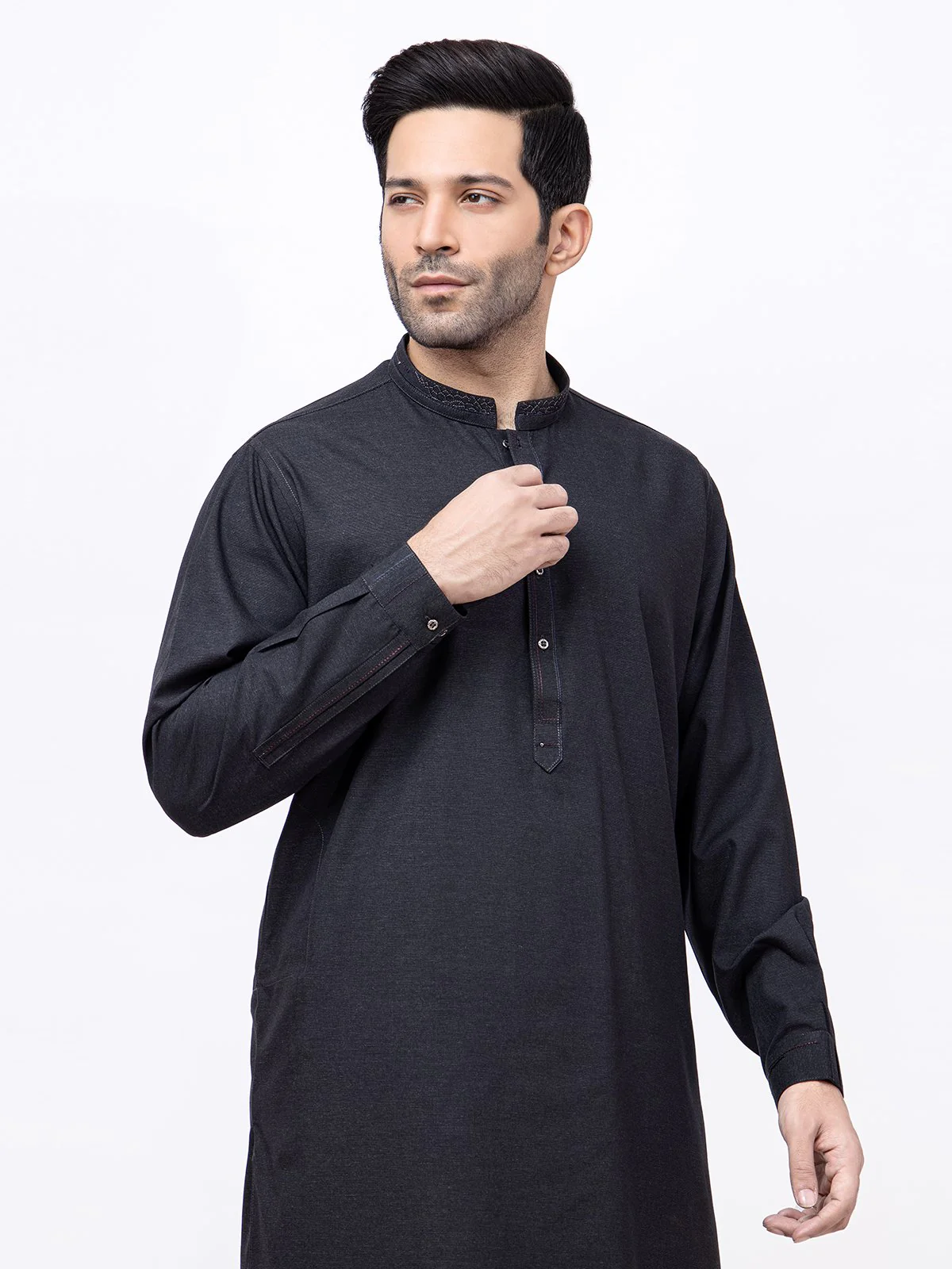 Men's Charcoal Shalwar Kameez - EMTKS21S-40934 - Image 2