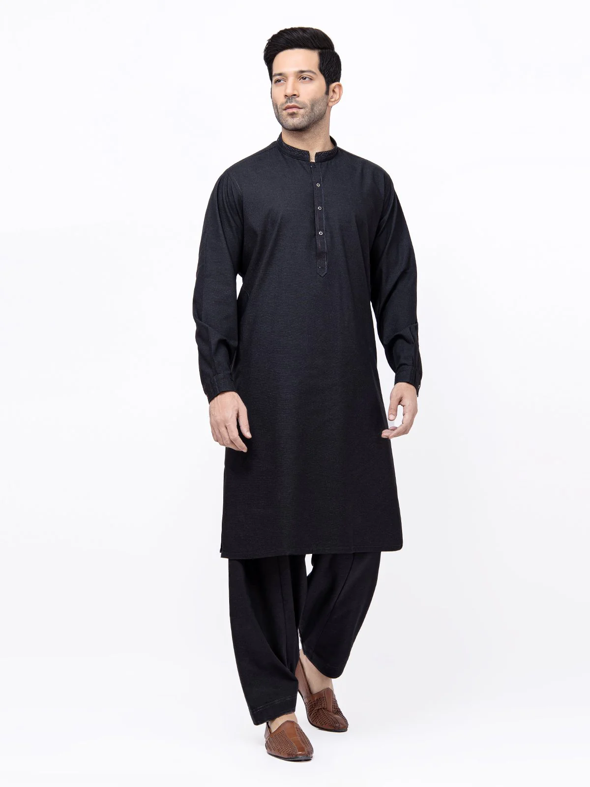 Men's Charcoal Shalwar Kameez - EMTKS21S-40934 - Image 3