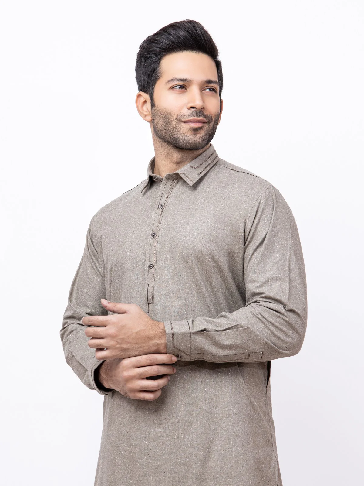 Men's Beige Shalwar Kameez - EMTKS21S-40935 - Image 2