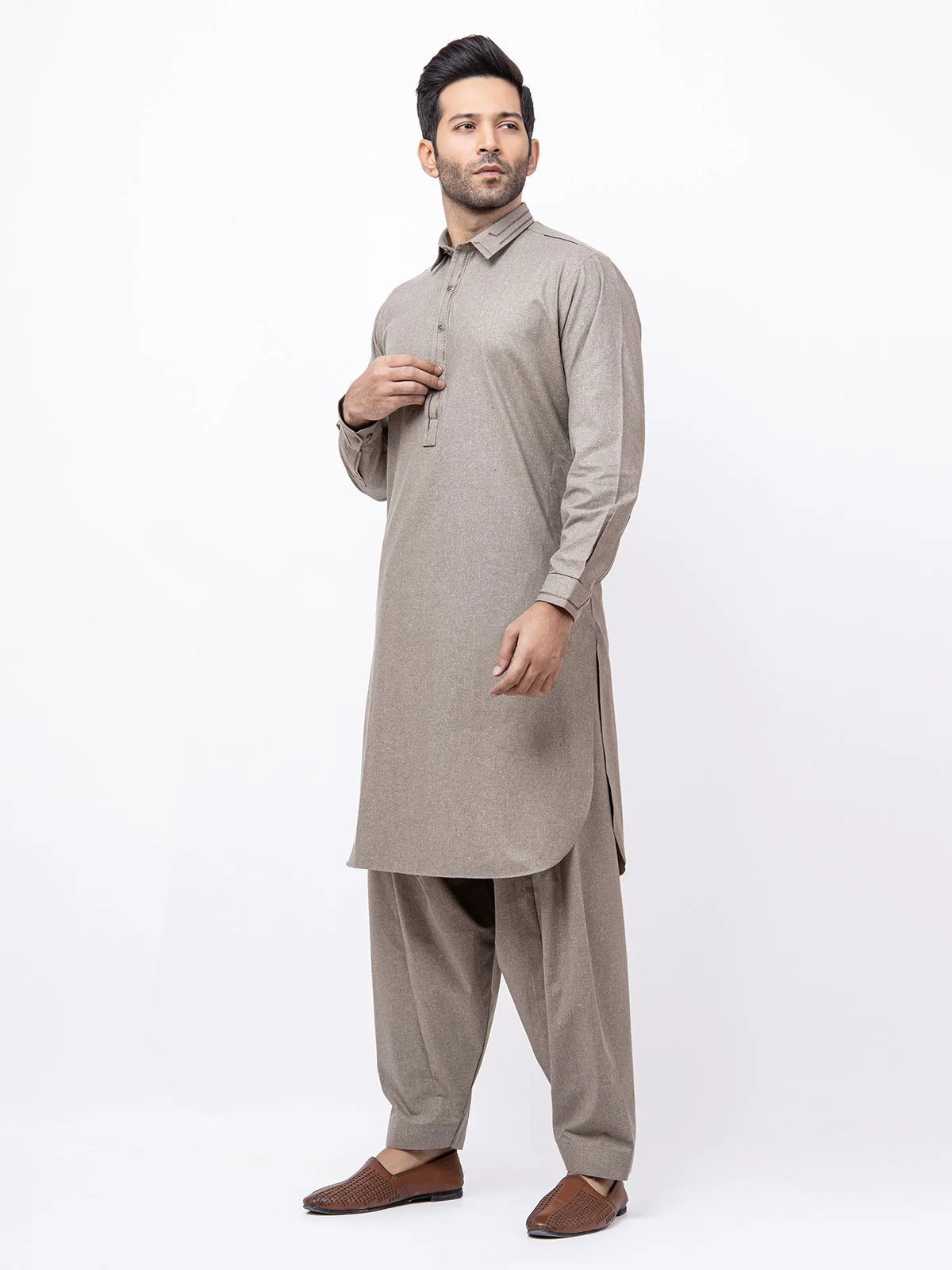 Men's Beige Shalwar Kameez - EMTKS21S-40935 - Image 3