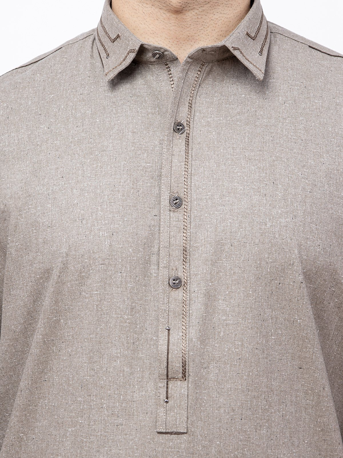 Men's Beige Shalwar Kameez - EMTKS21S-40935 - Image 4