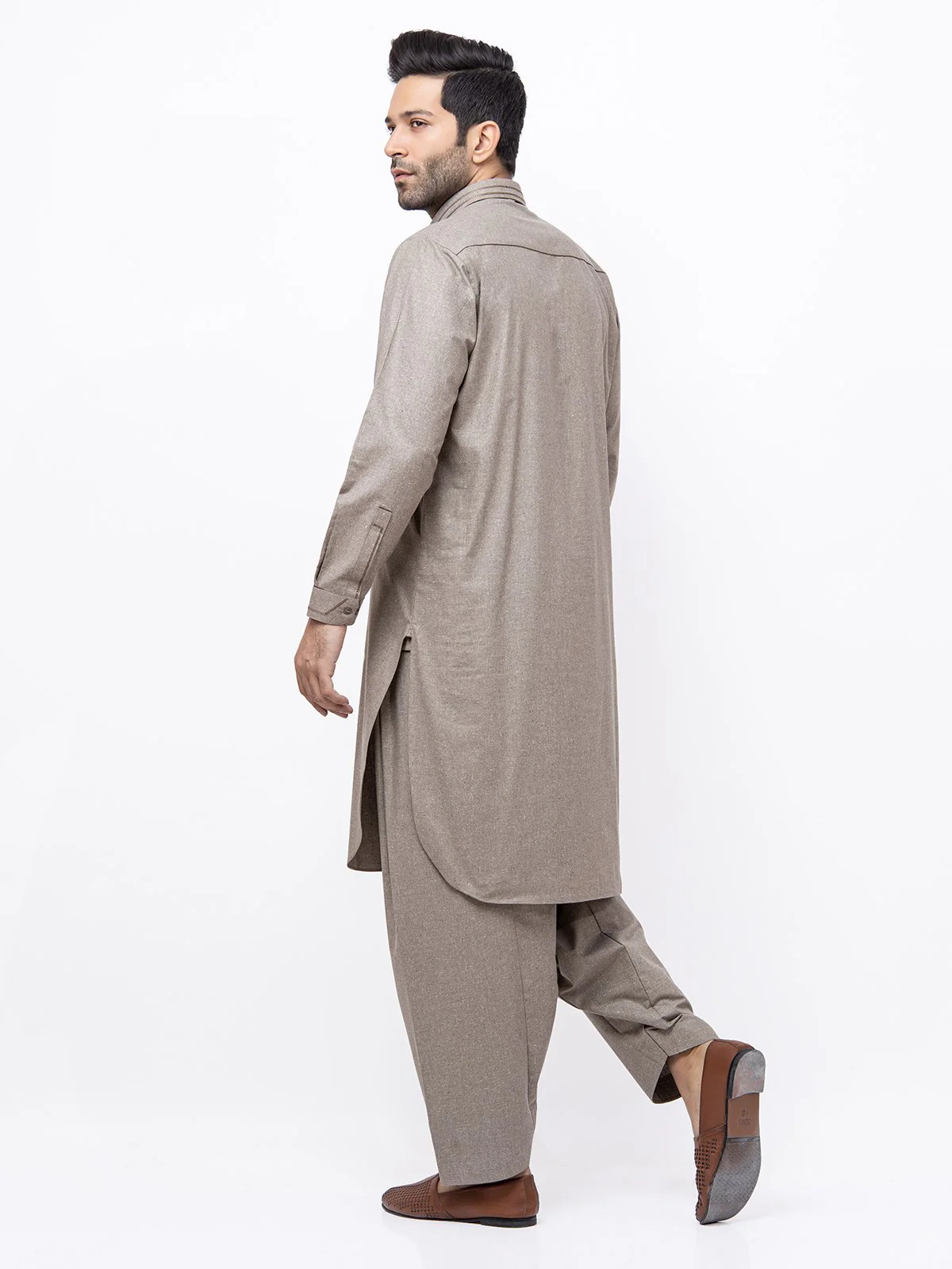 Men's Beige Shalwar Kameez - EMTKS21S-40935 - Image 5