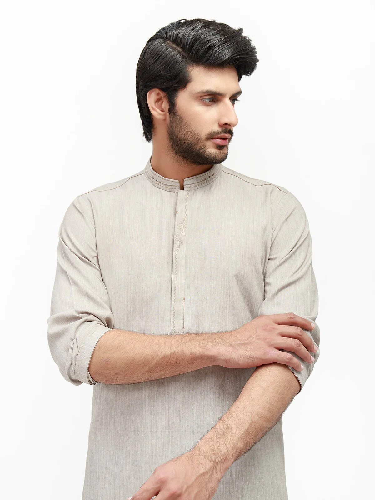 Men's Light Grey Shalwar Kameez - EMTKS21S-40939 - Image 2