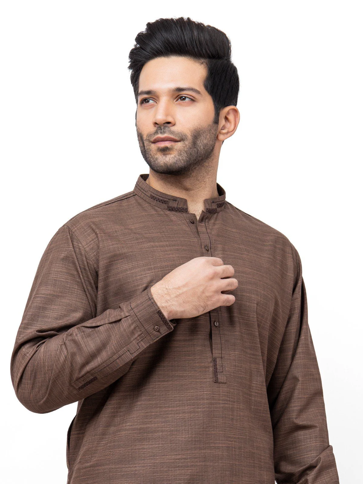 Men's Brown Shalwar Kameez - EMTKS21S-40943 - Image 2