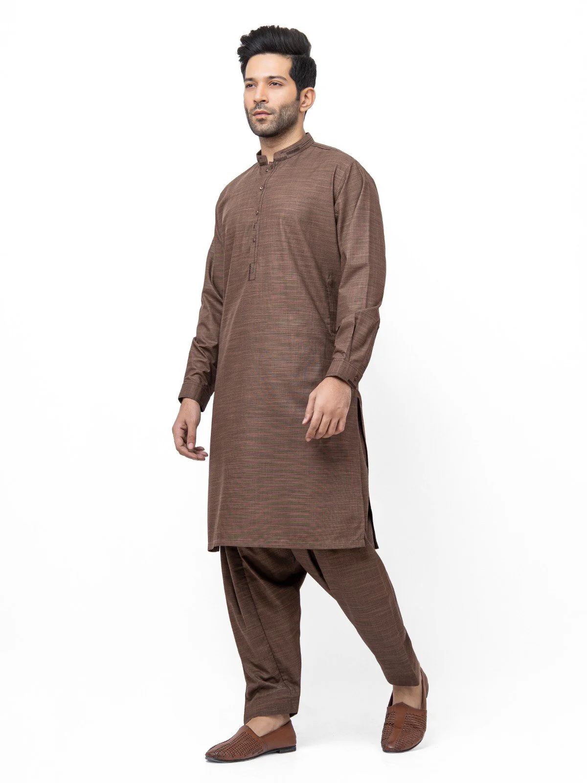 Men's Brown Shalwar Kameez - EMTKS21S-40943 - Image 3