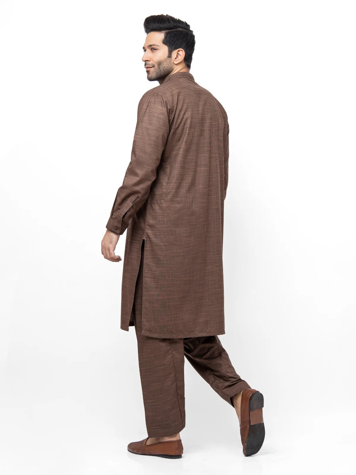 Men's Brown Shalwar Kameez - EMTKS21S-40943 - Image 5