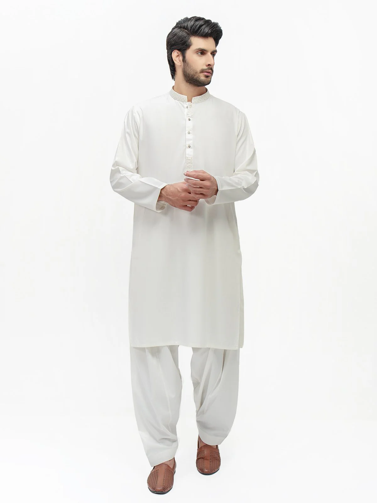 Men's White Shalwar Kameez - EMTKS21W-40898