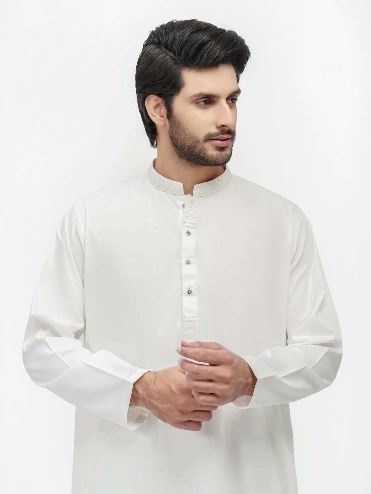 Men's White Shalwar Kameez - EMTKS21W-40898 - Image 2