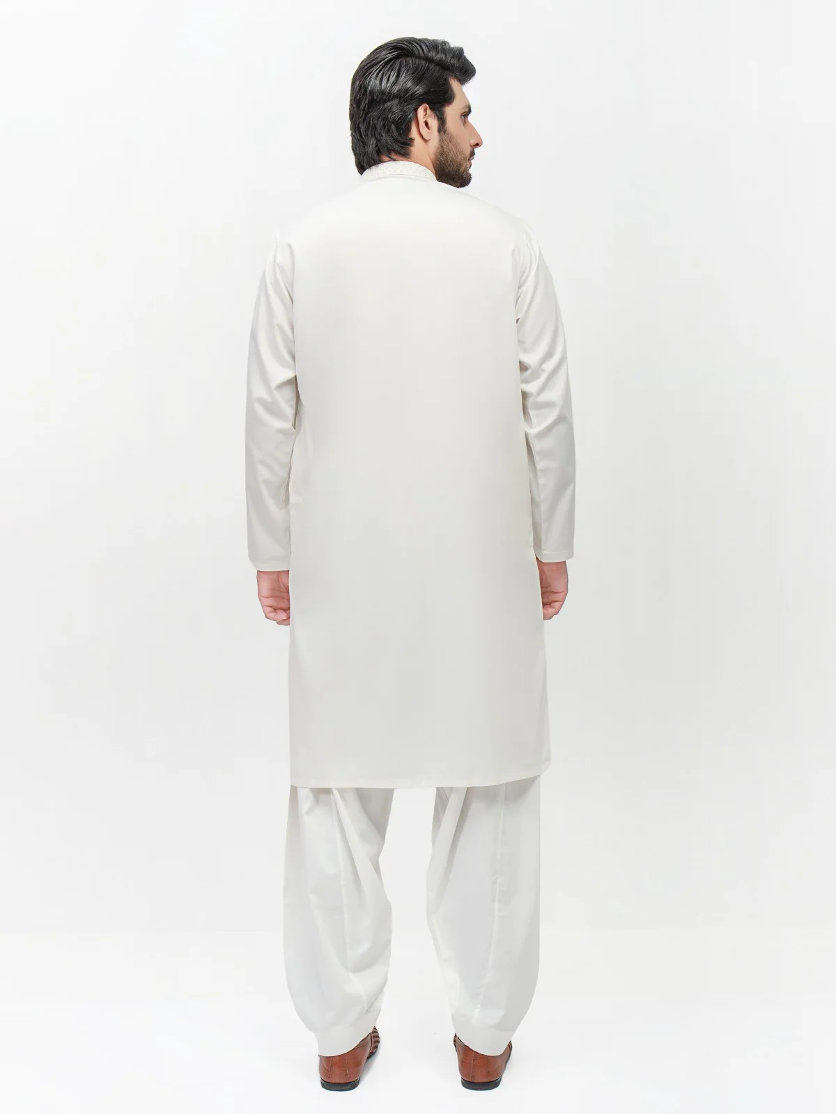 Men's White Shalwar Kameez - EMTKS21W-40898 - Image 4