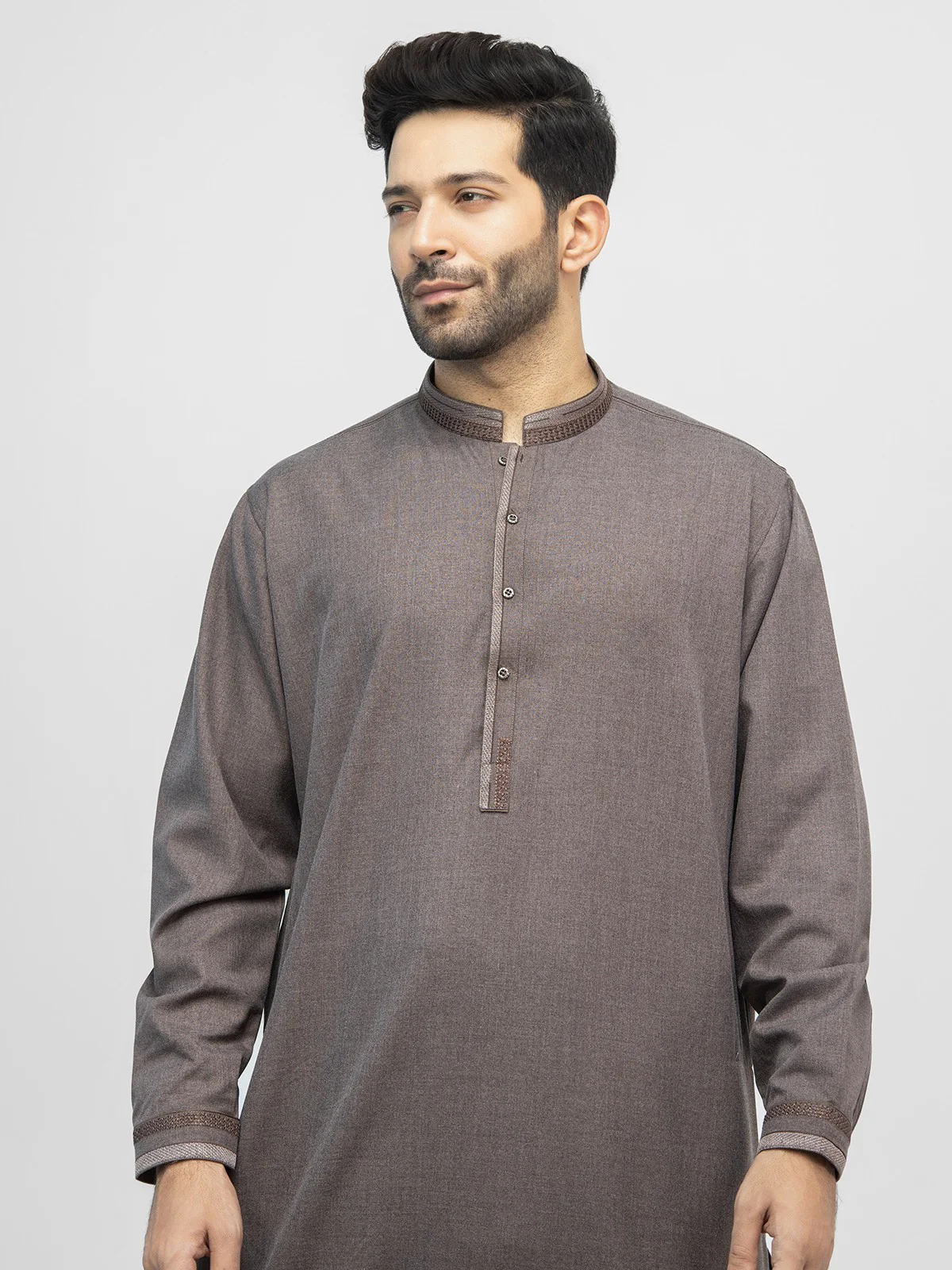 Men's Brown Shalwar Kameez - EMTKS21W-40930 - Image 2