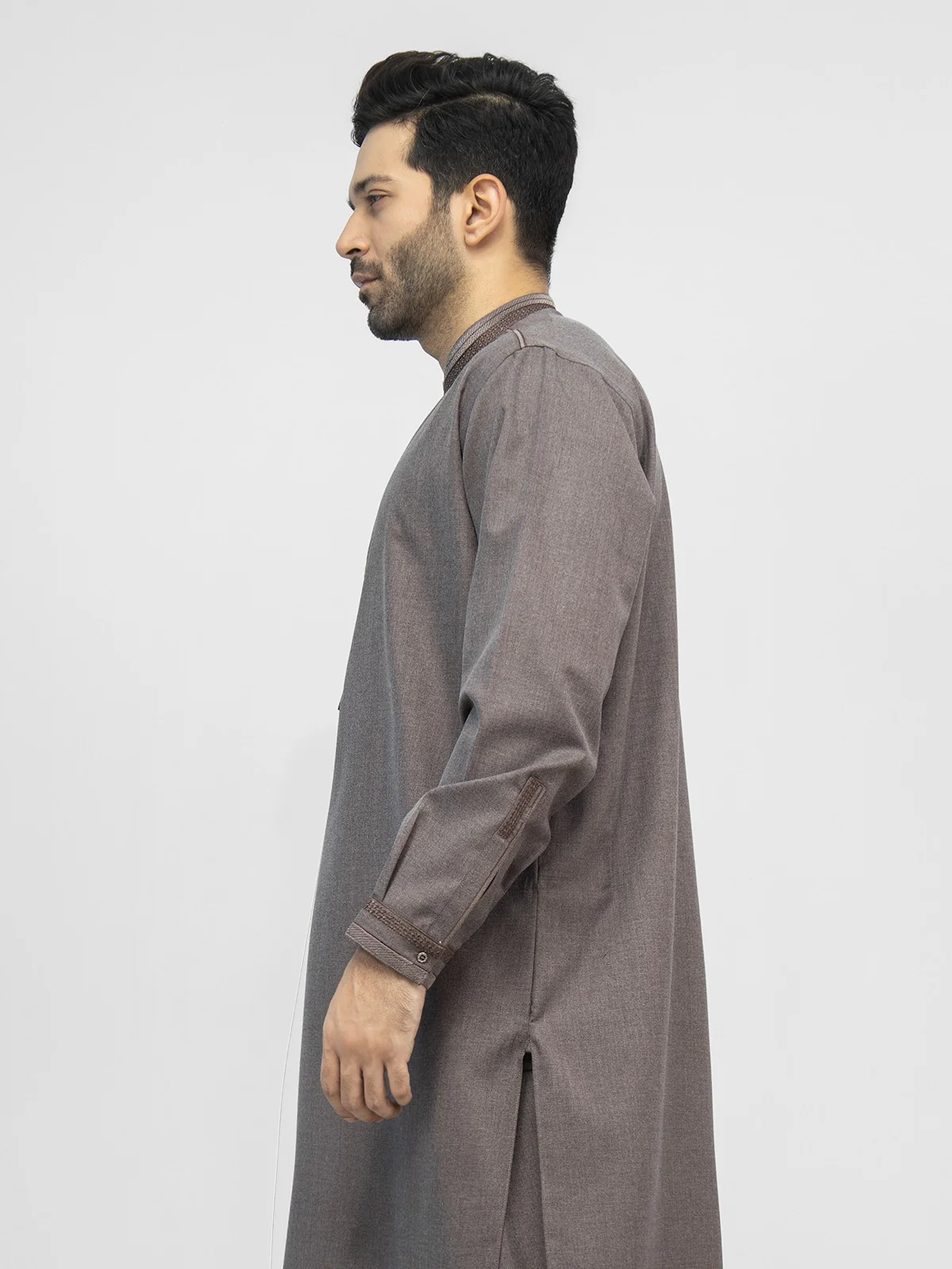 Men's Brown Shalwar Kameez - EMTKS21W-40930 - Image 3