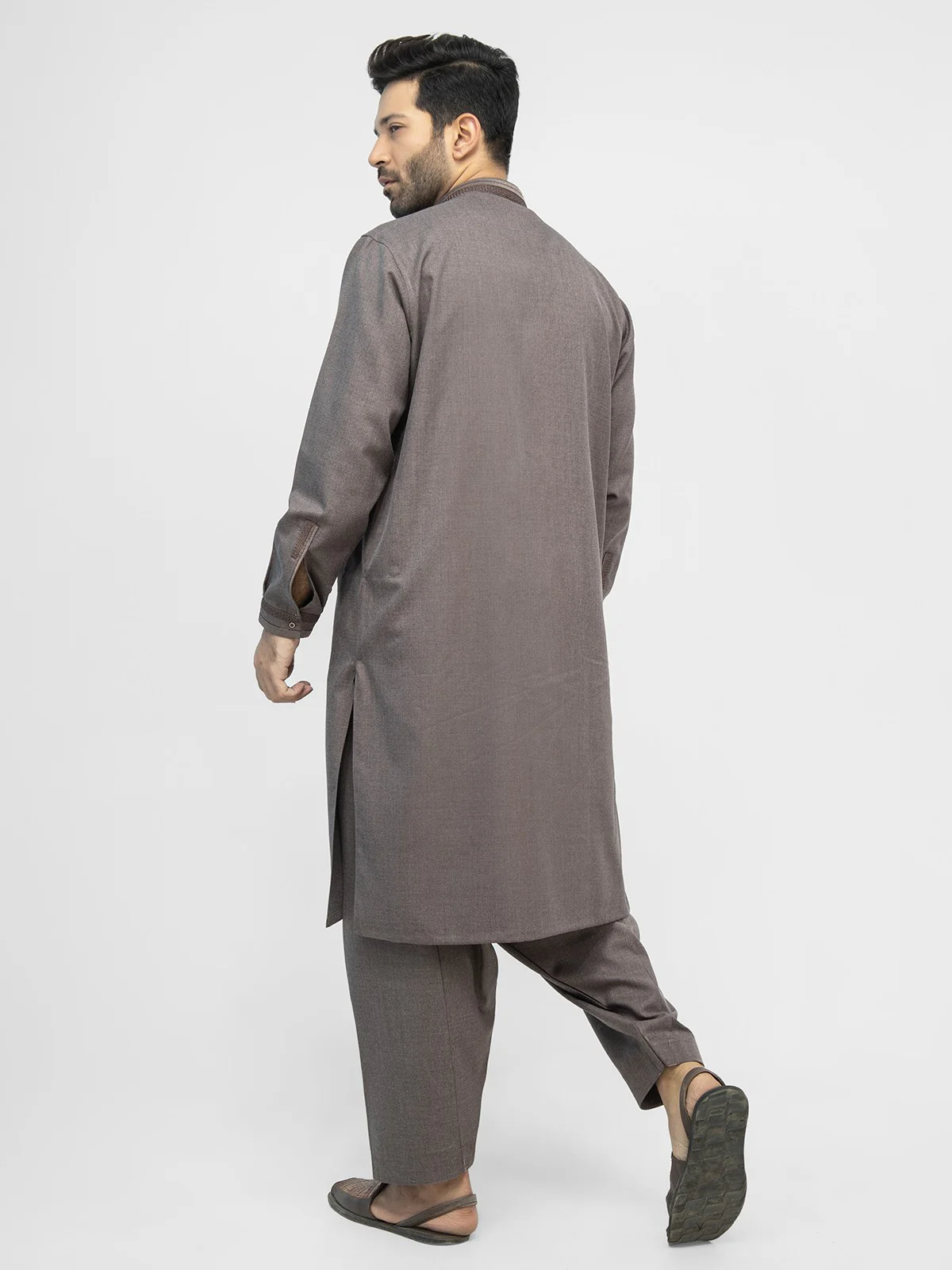 Men's Brown Shalwar Kameez - EMTKS21W-40930 - Image 4