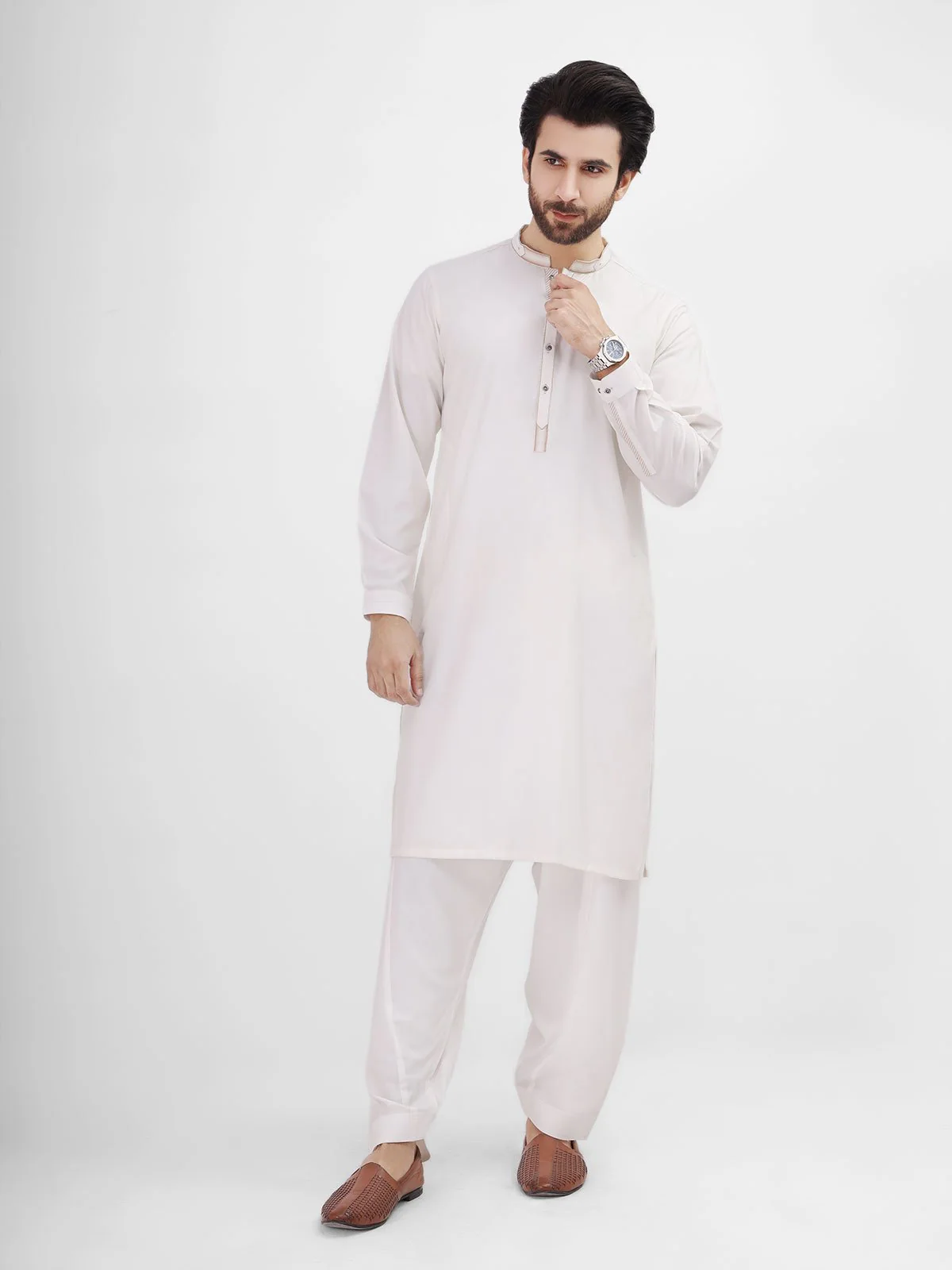 Men's Off White Shalwar Kameez - EMTKS22S-40925