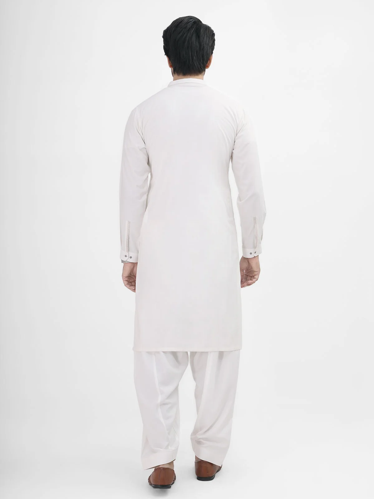 Men's Off White Shalwar Kameez - EMTKS22S-40925 - Image 3